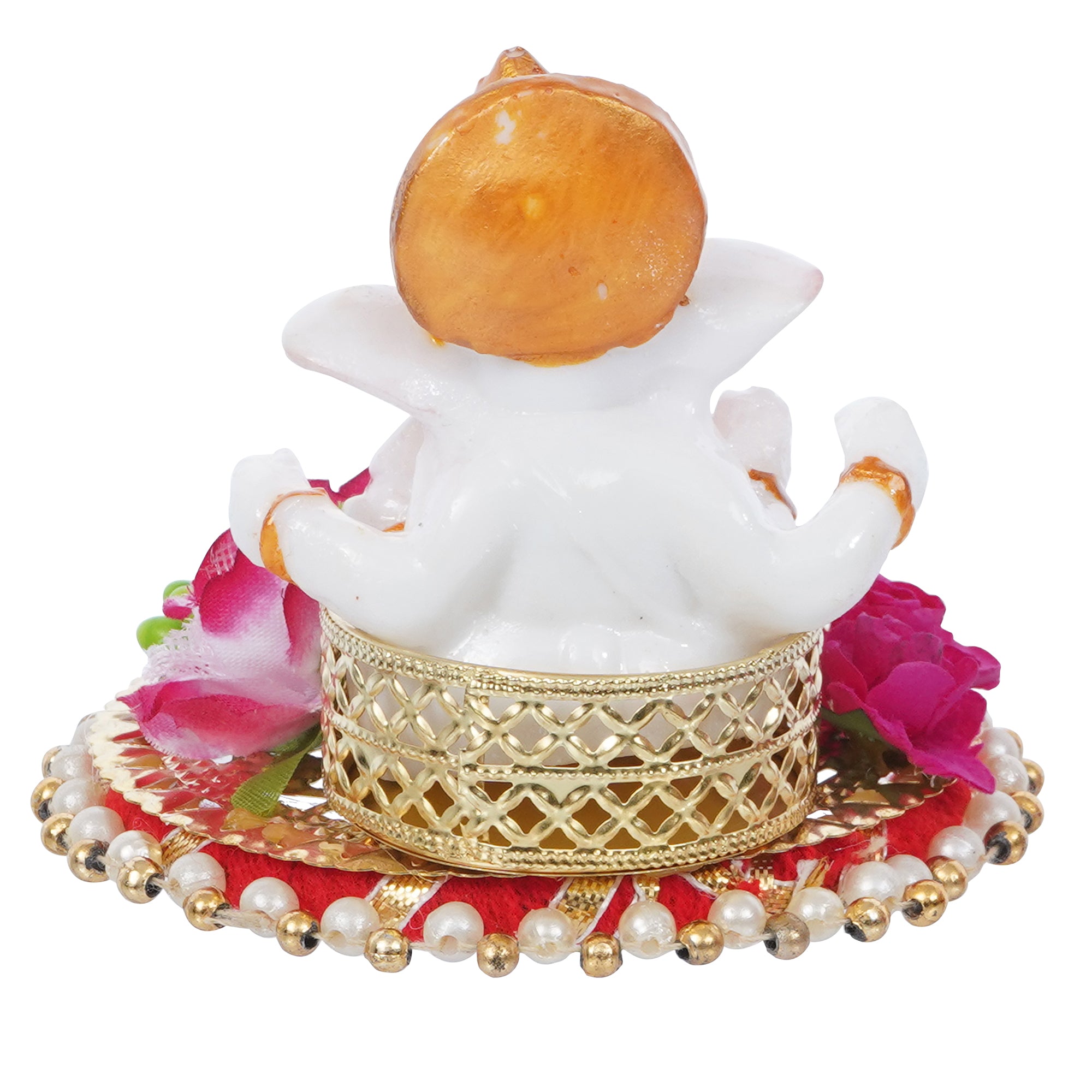 Lord Ganesha Idol On Decorative Handcrafted Colorful Flowers Plate 6