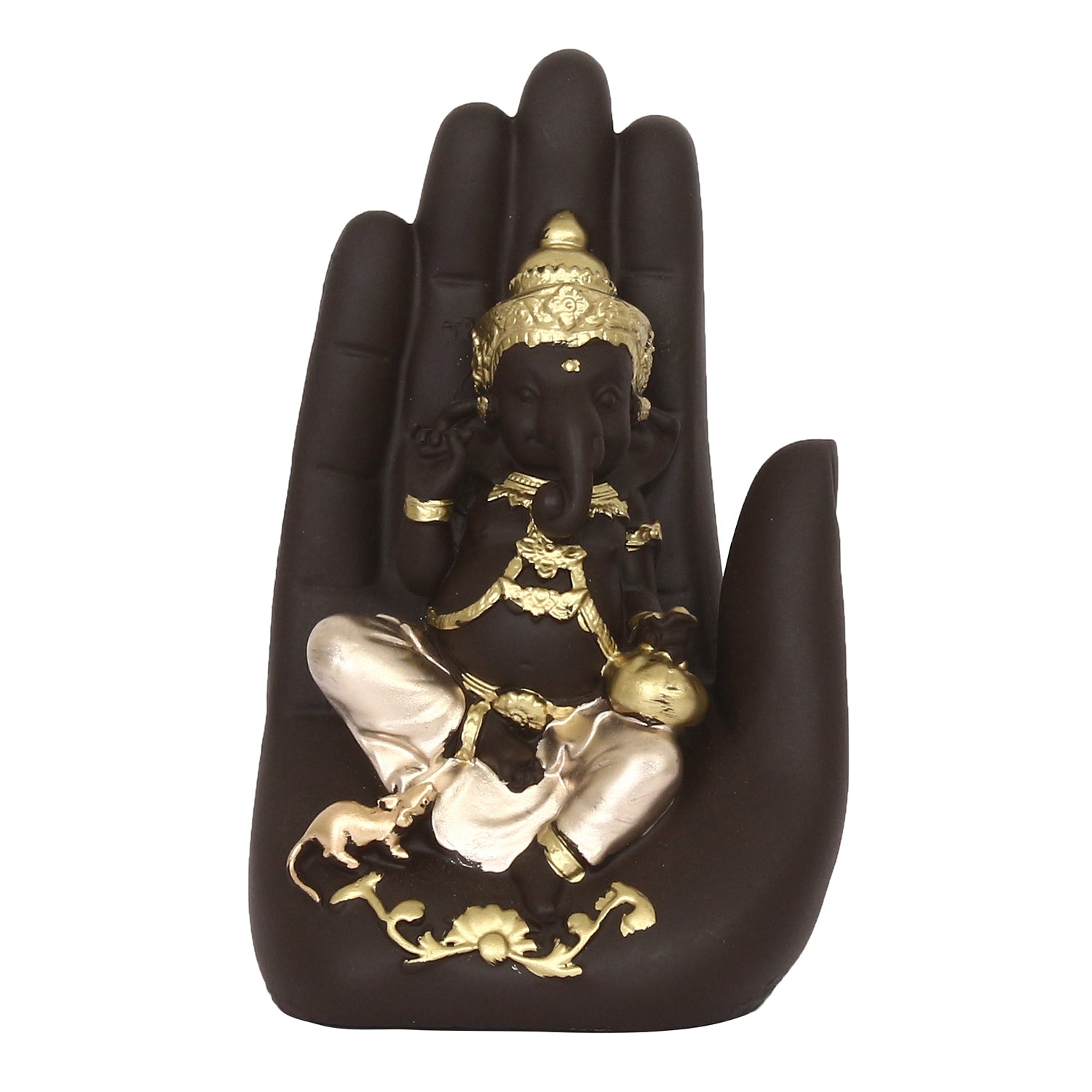 Black and Golden Handcrafted Polyresin Palm Ganesha Idol 2