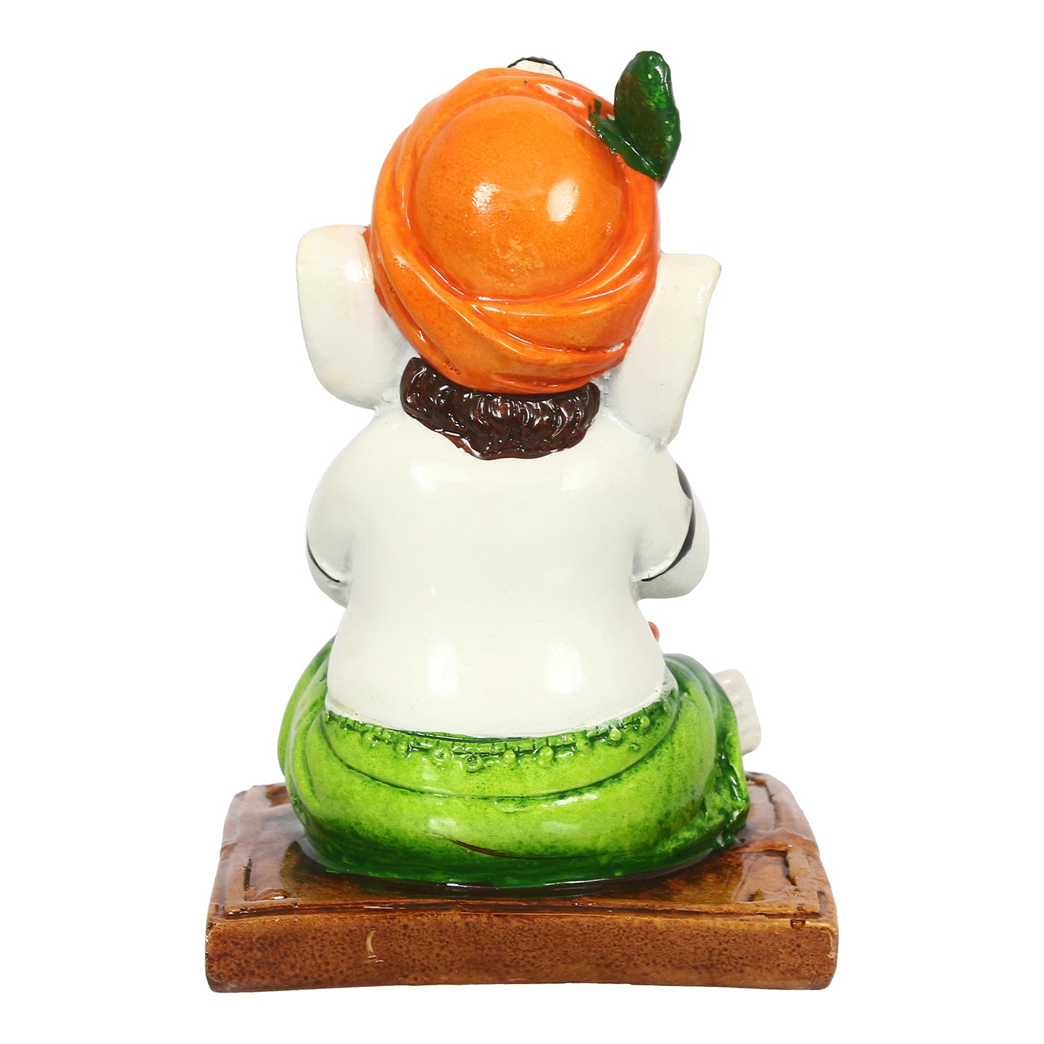 Decorative Polyresin Lord Ganesha Idol eating Ladoo in Lord Krishna Avatar (White, Orange, Green) 6