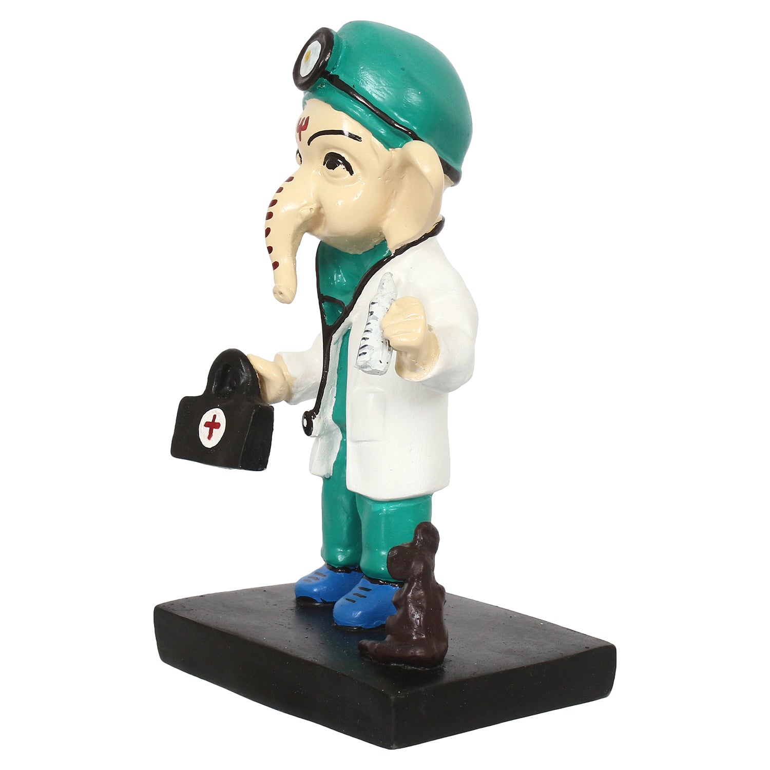 Polyresin Decorative Lord Ganesha Idol in Doctor Avatar (Green, White, Black and Blue) 5
