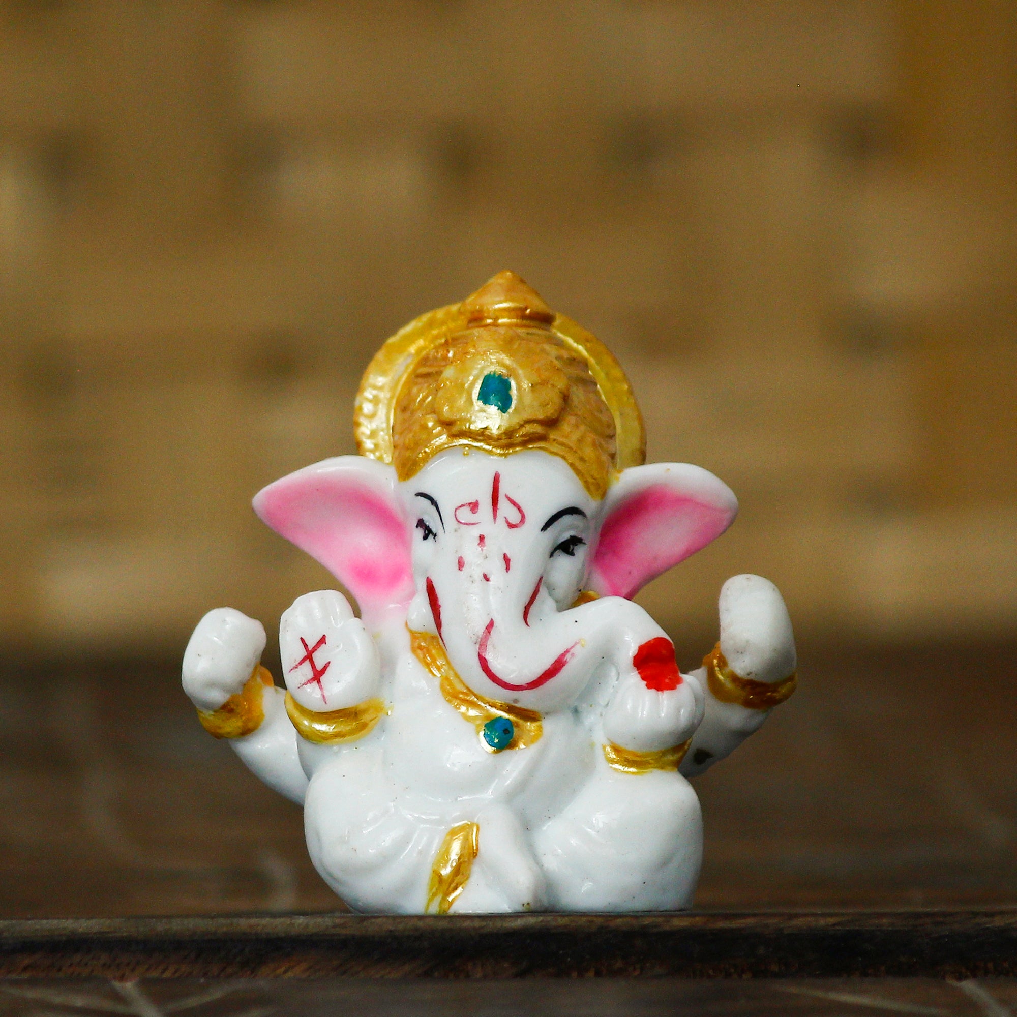 White Polyresin Lord Ganesha Idol with Golden Mukut 1