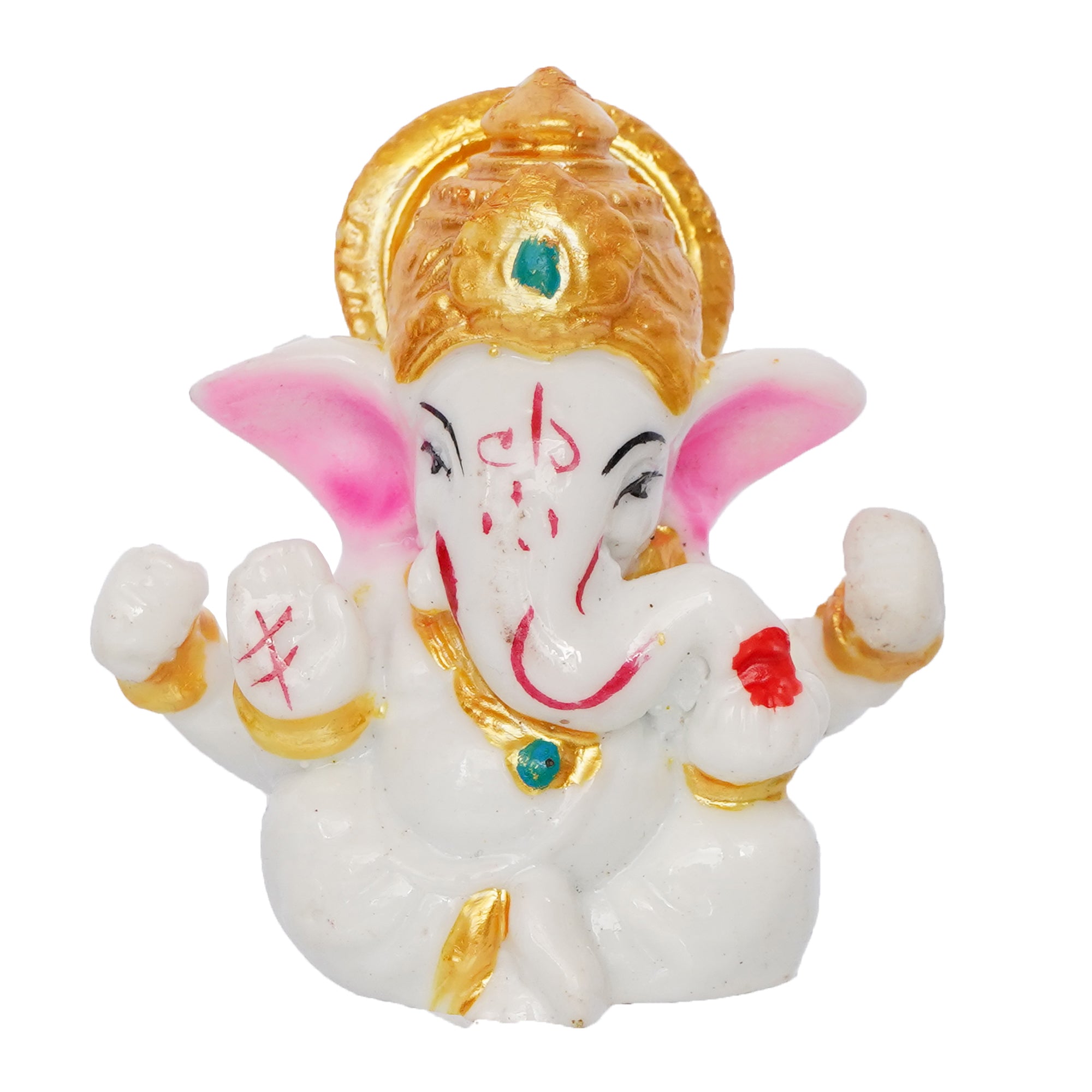 White Polyresin Lord Ganesha Idol with Golden Mukut 2