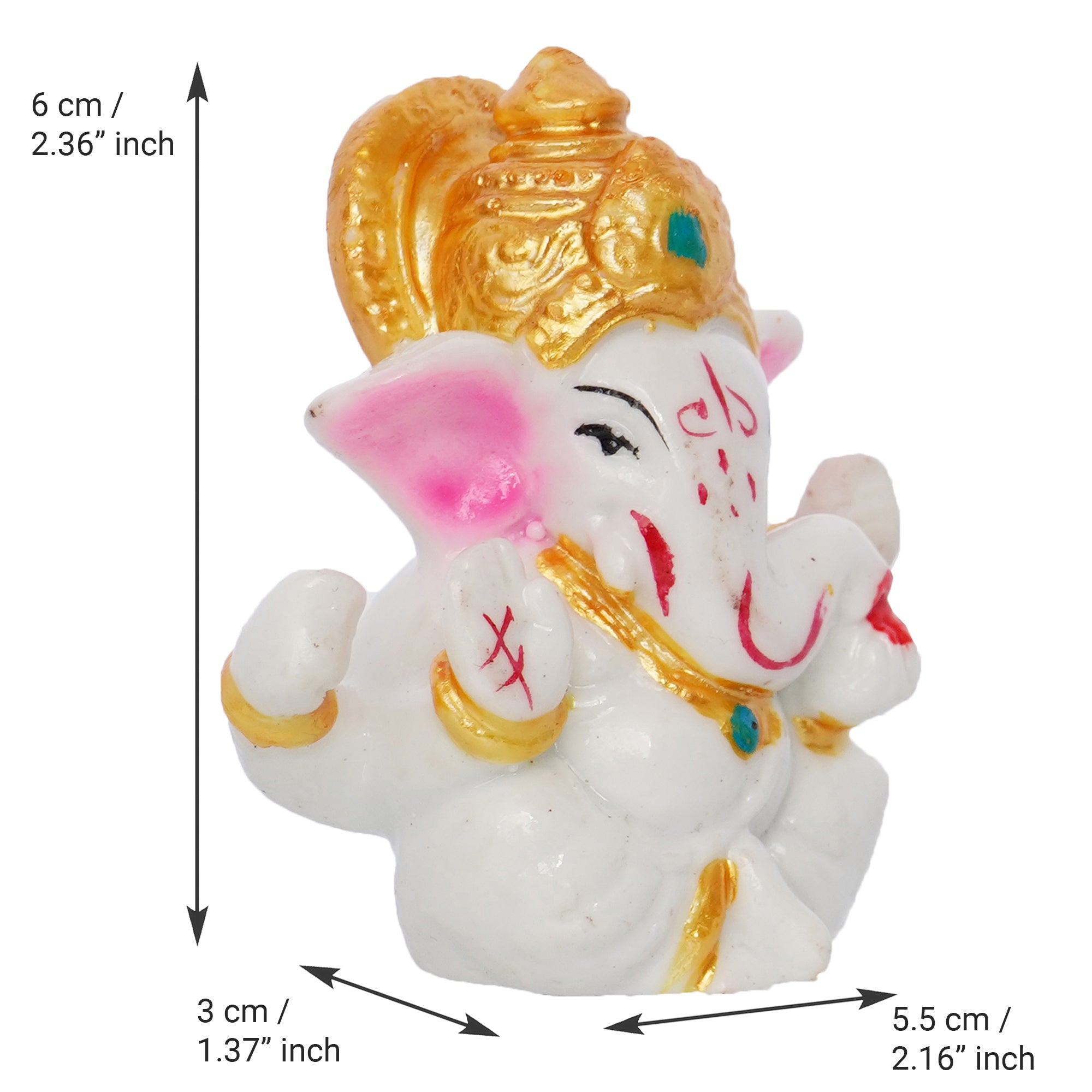 White Polyresin Lord Ganesha Idol with Golden Mukut 3