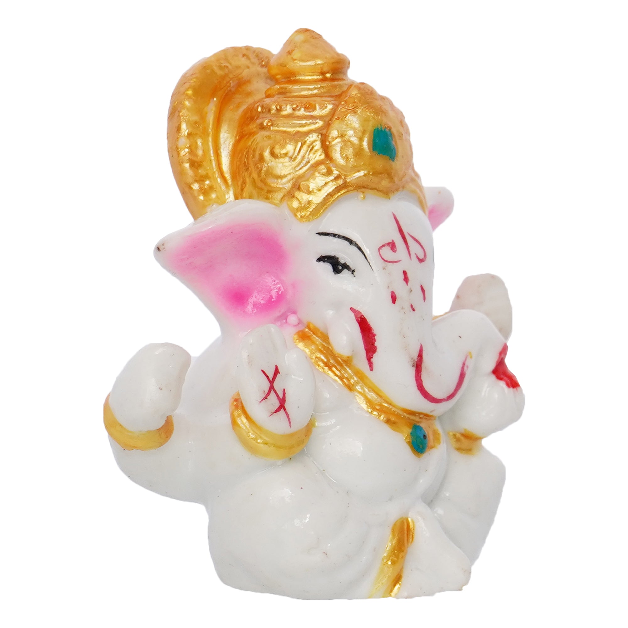 White Polyresin Lord Ganesha Idol with Golden Mukut 4