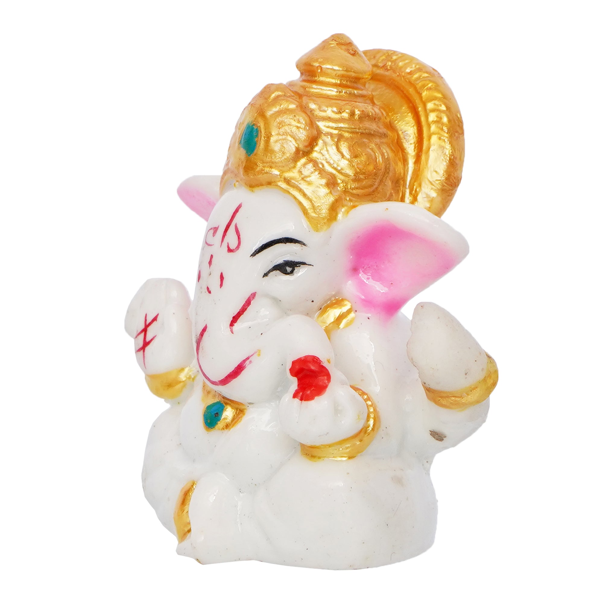 White Polyresin Lord Ganesha Idol with Golden Mukut 5