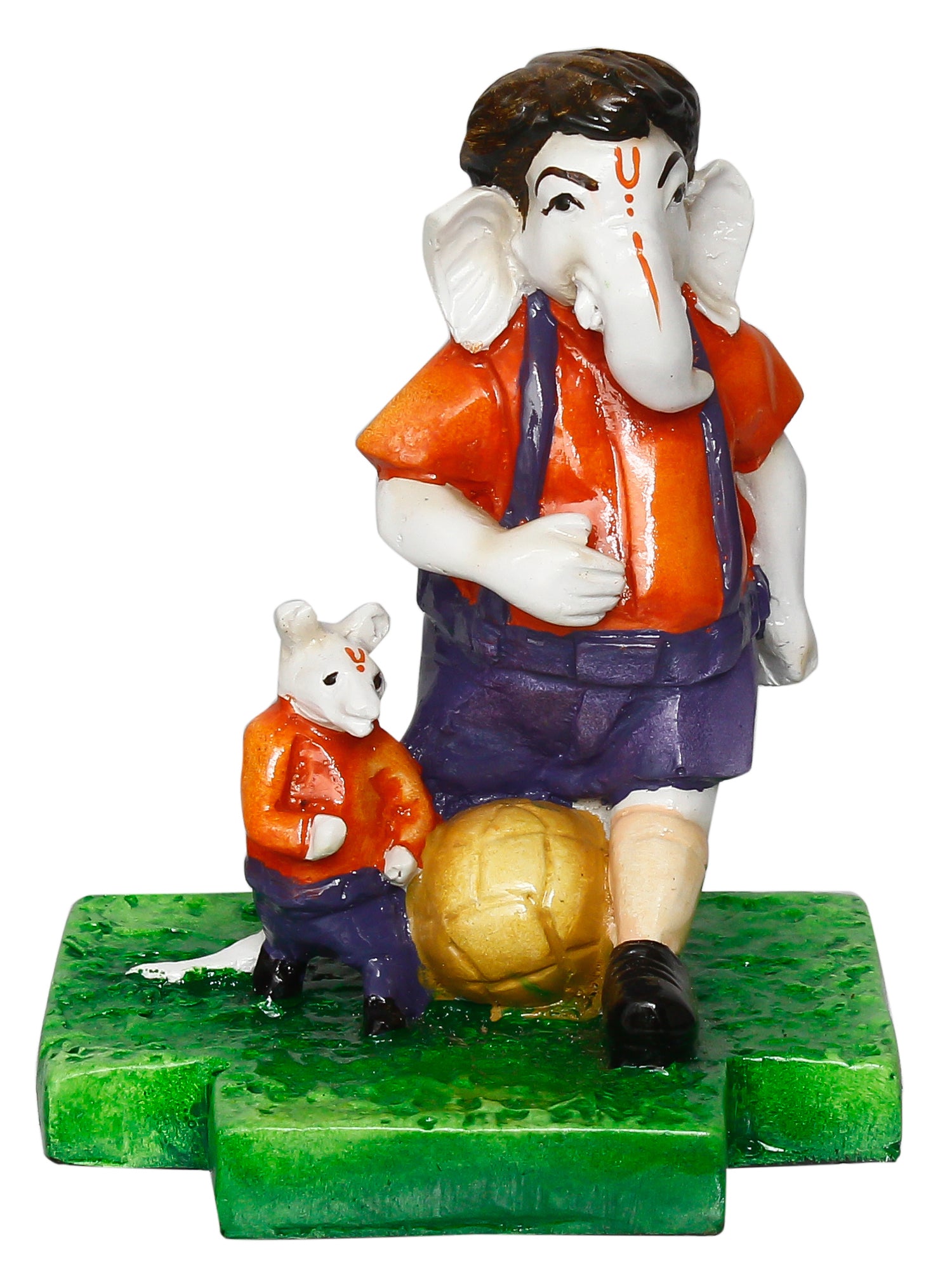 Multicolour Handcrafted Polyresin Lord Ganesha Playing Football with Mushak Idol 2