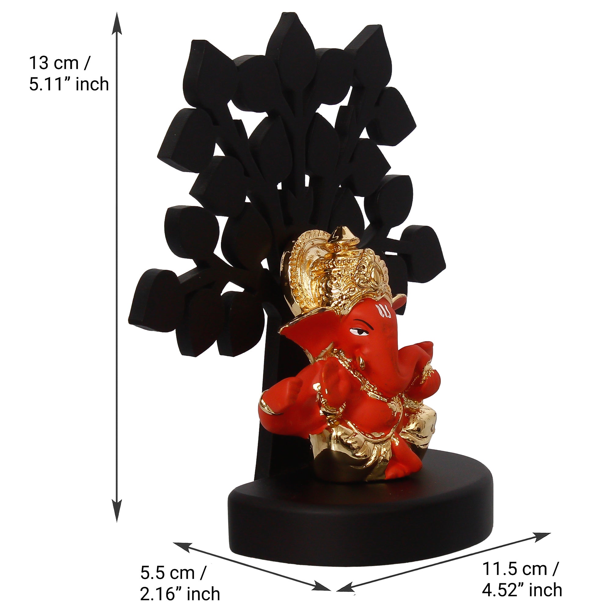 Gold Plated Orange Polyresin Ganesha Idol/Murti with Wooden Tree for Home, Temple, Office and Car Dashboard 4