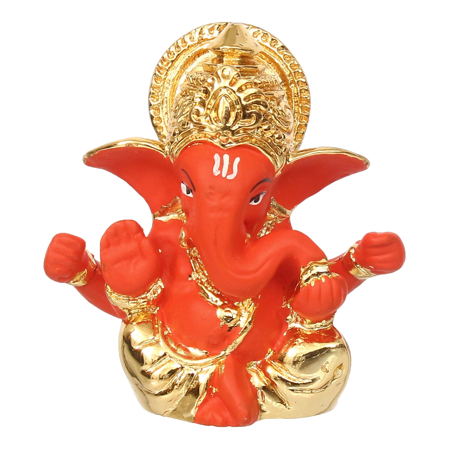 Gold Plated Orange Polyresin Lord Ganesha Idol for Home, Temple, Office and Car Dashboard 2