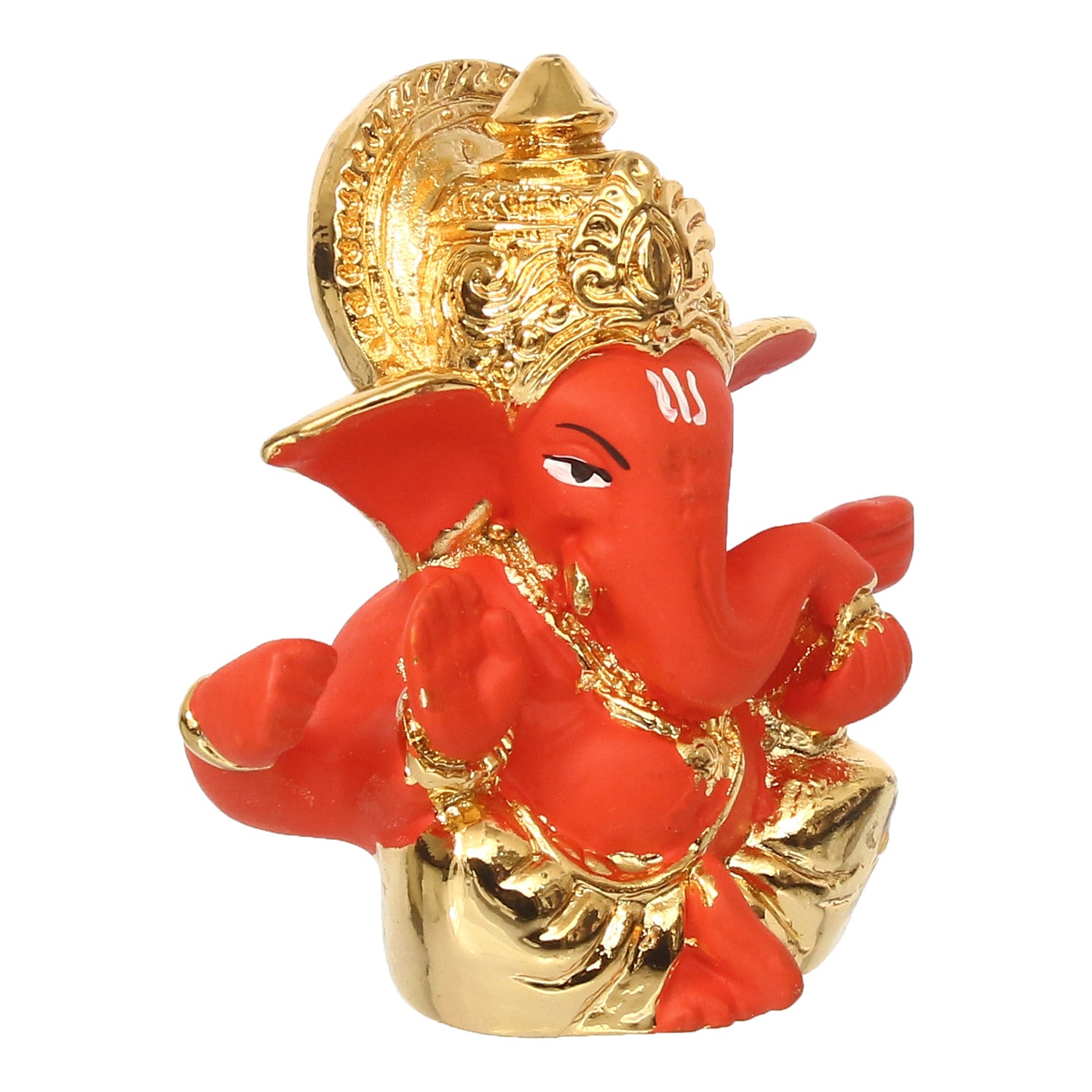 Gold Plated Orange Polyresin Lord Ganesha Idol for Home, Temple, Office and Car Dashboard 4