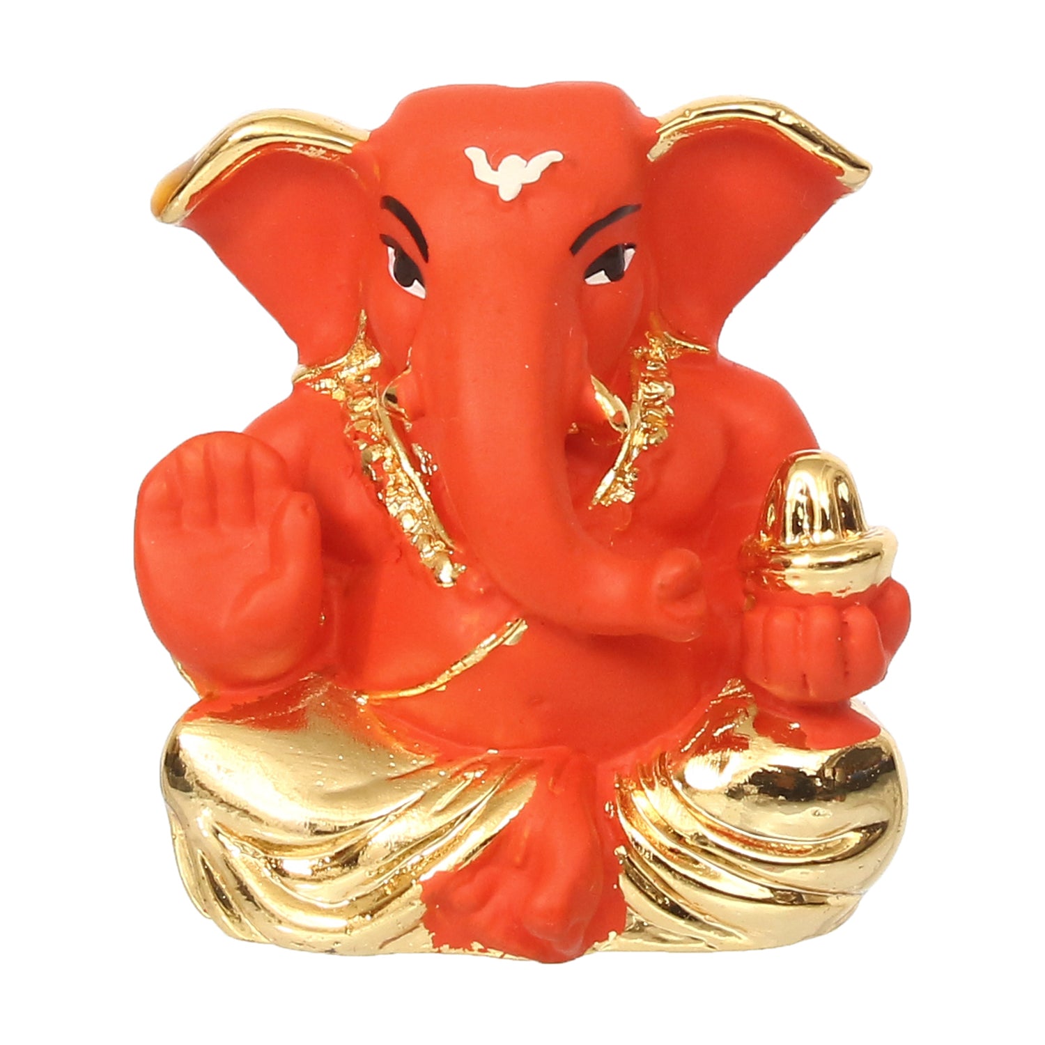 Gold Plated Orange Polyresin Appu Ganesha Idol for Home, Temple, Office and Car Dashboard 2