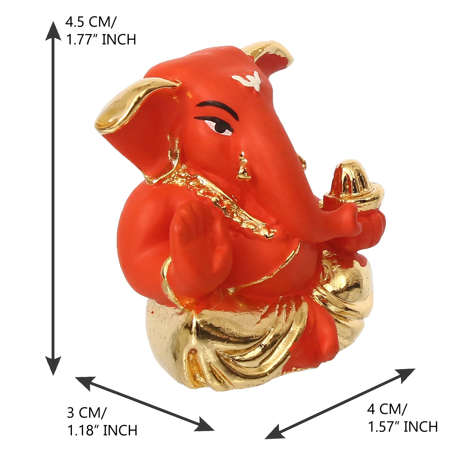 Gold Plated Orange Polyresin Appu Ganesha Idol for Home, Temple, Office and Car Dashboard 3