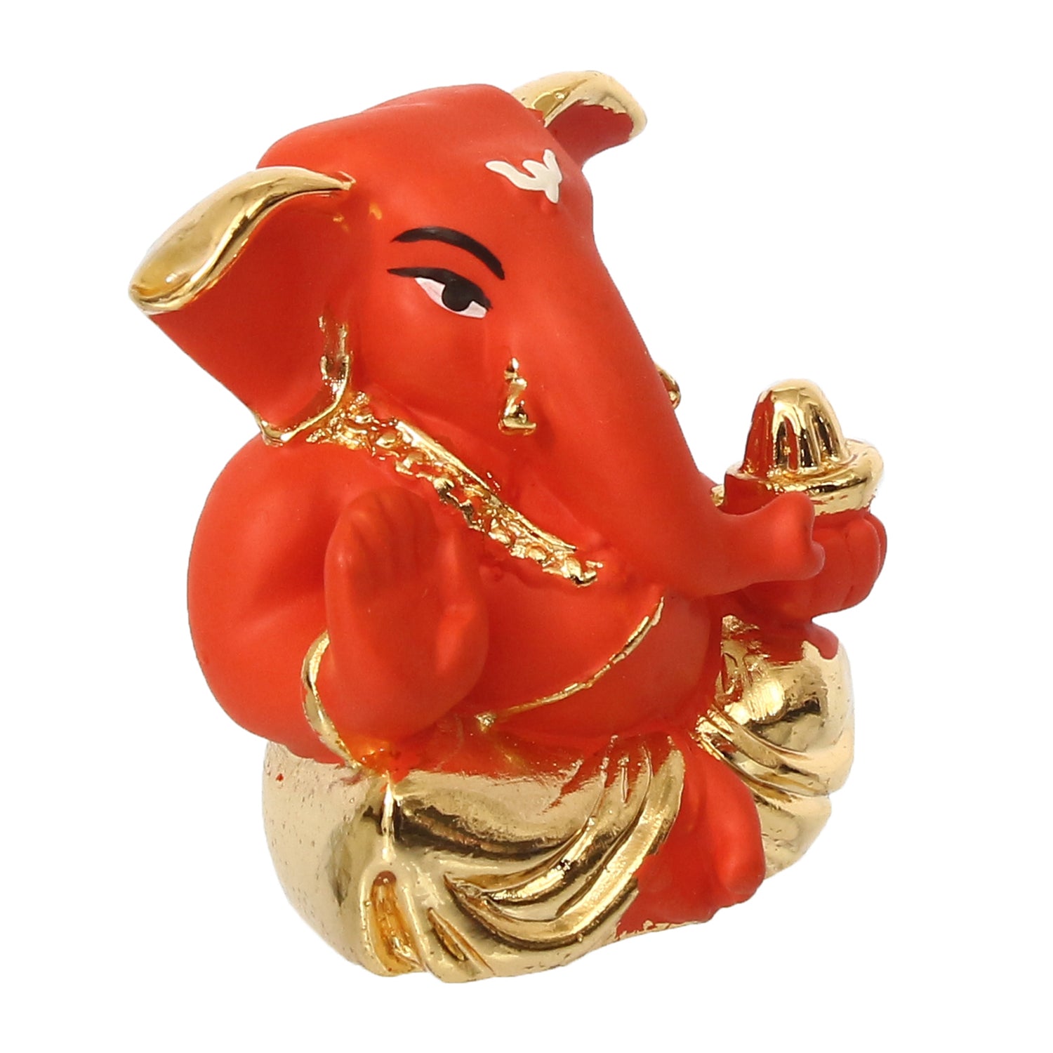 Gold Plated Orange Polyresin Appu Ganesha Idol for Home, Temple, Office and Car Dashboard 4