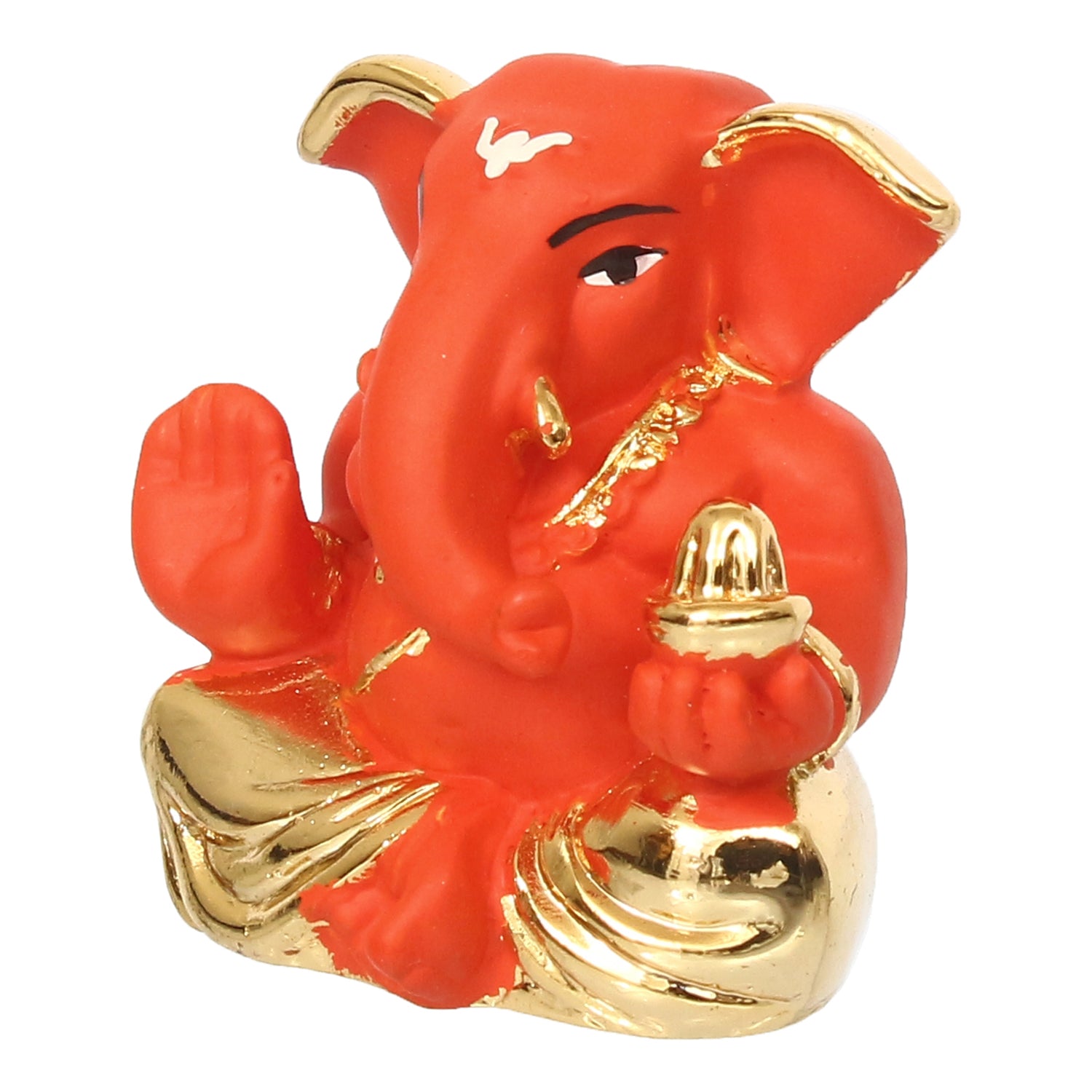 Gold Plated Orange Polyresin Appu Ganesha Idol for Home, Temple, Office and Car Dashboard 5