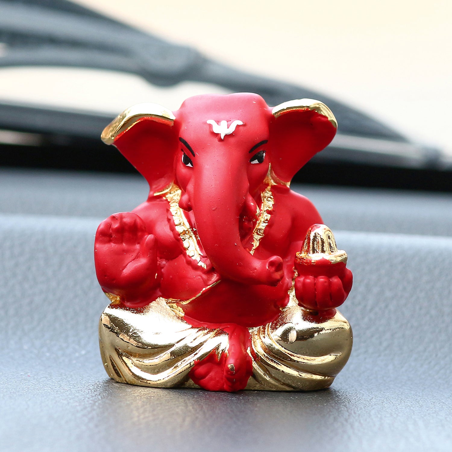 Gold Plated Red Polyresin Appu Ganesha Idol for Home, Temple, Office and Car Dashboard 1