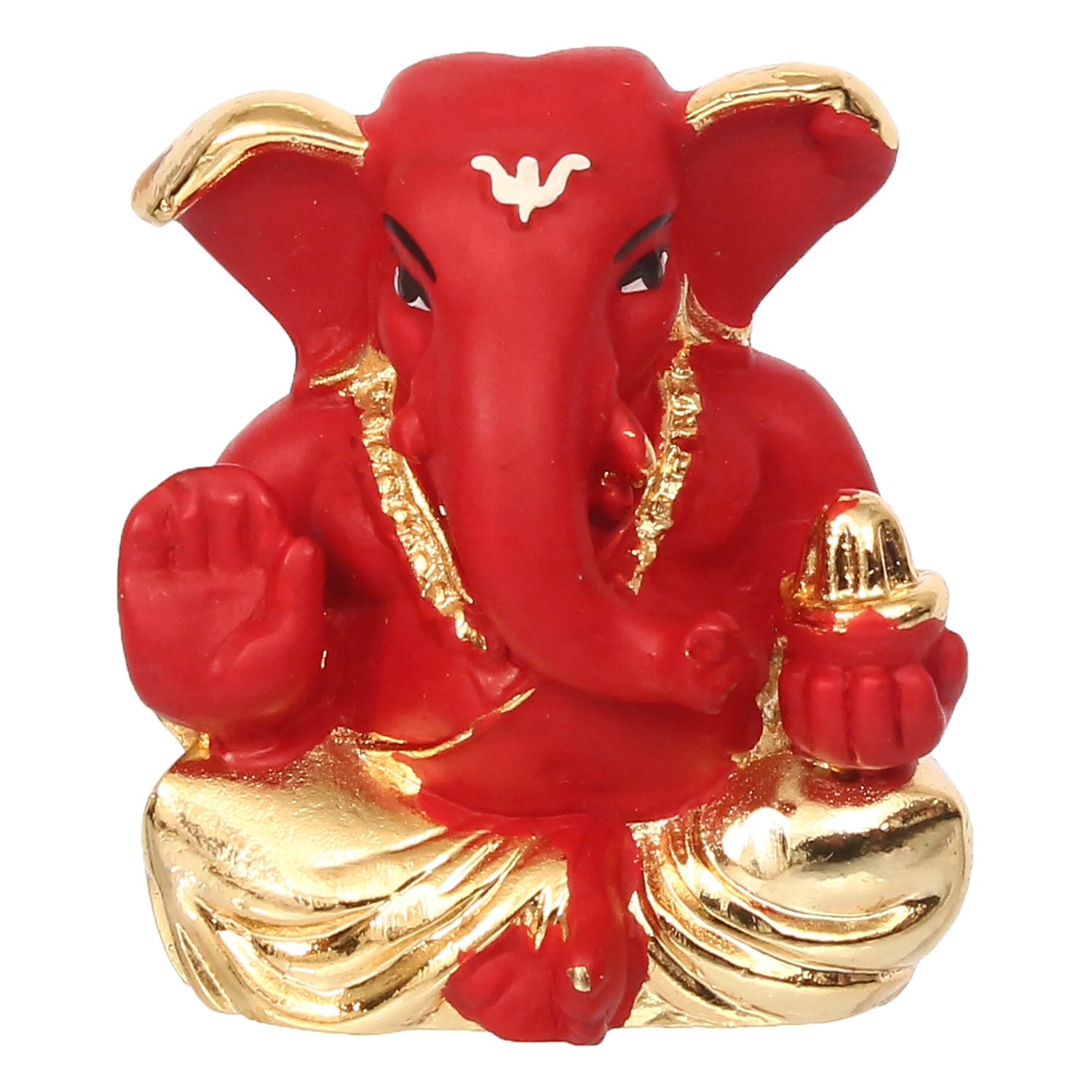 Gold Plated Red Polyresin Appu Ganesha Idol for Home, Temple, Office and Car Dashboard 2