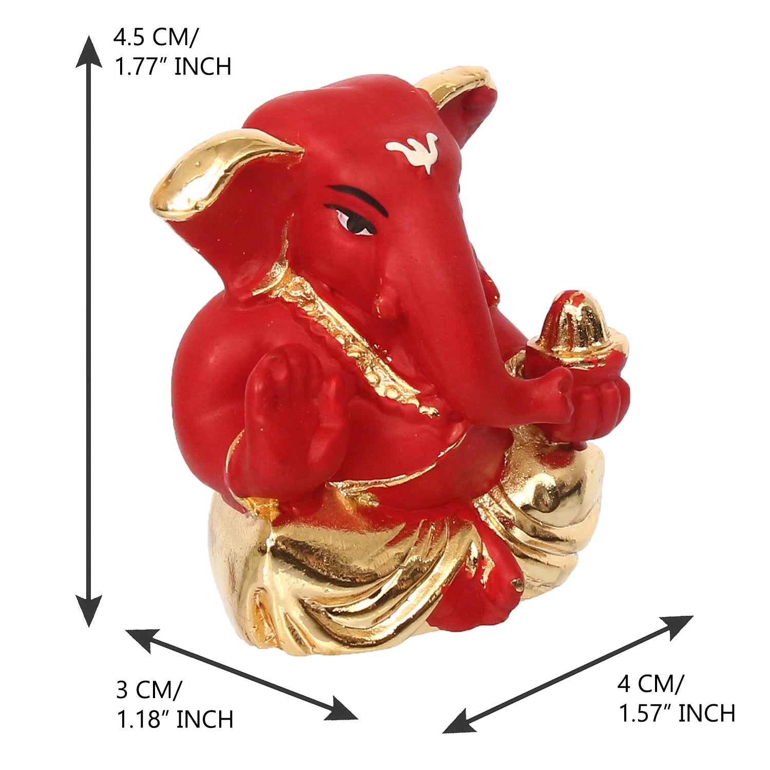 Gold Plated Red Polyresin Appu Ganesha Idol for Home, Temple, Office and Car Dashboard 3