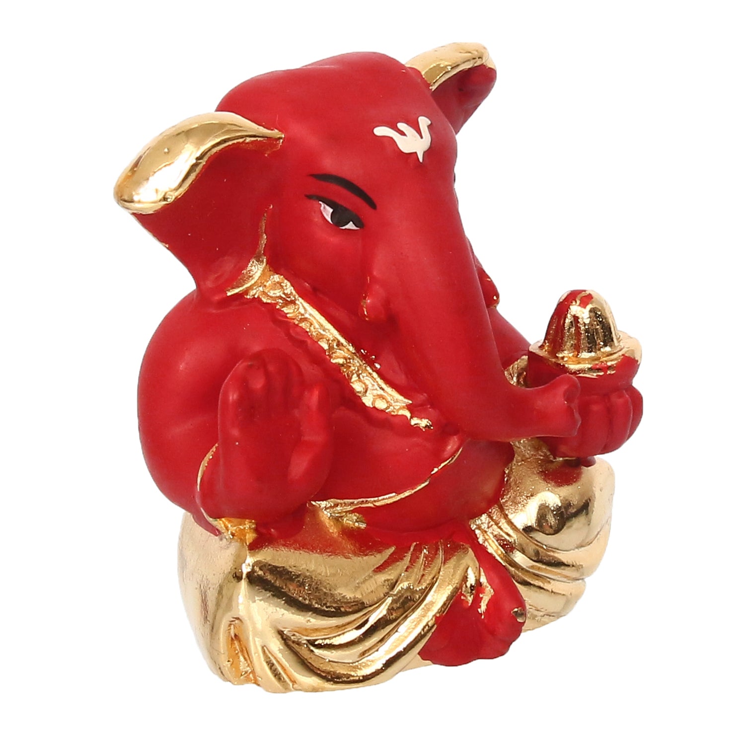 Gold Plated Red Polyresin Appu Ganesha Idol for Home, Temple, Office and Car Dashboard 4