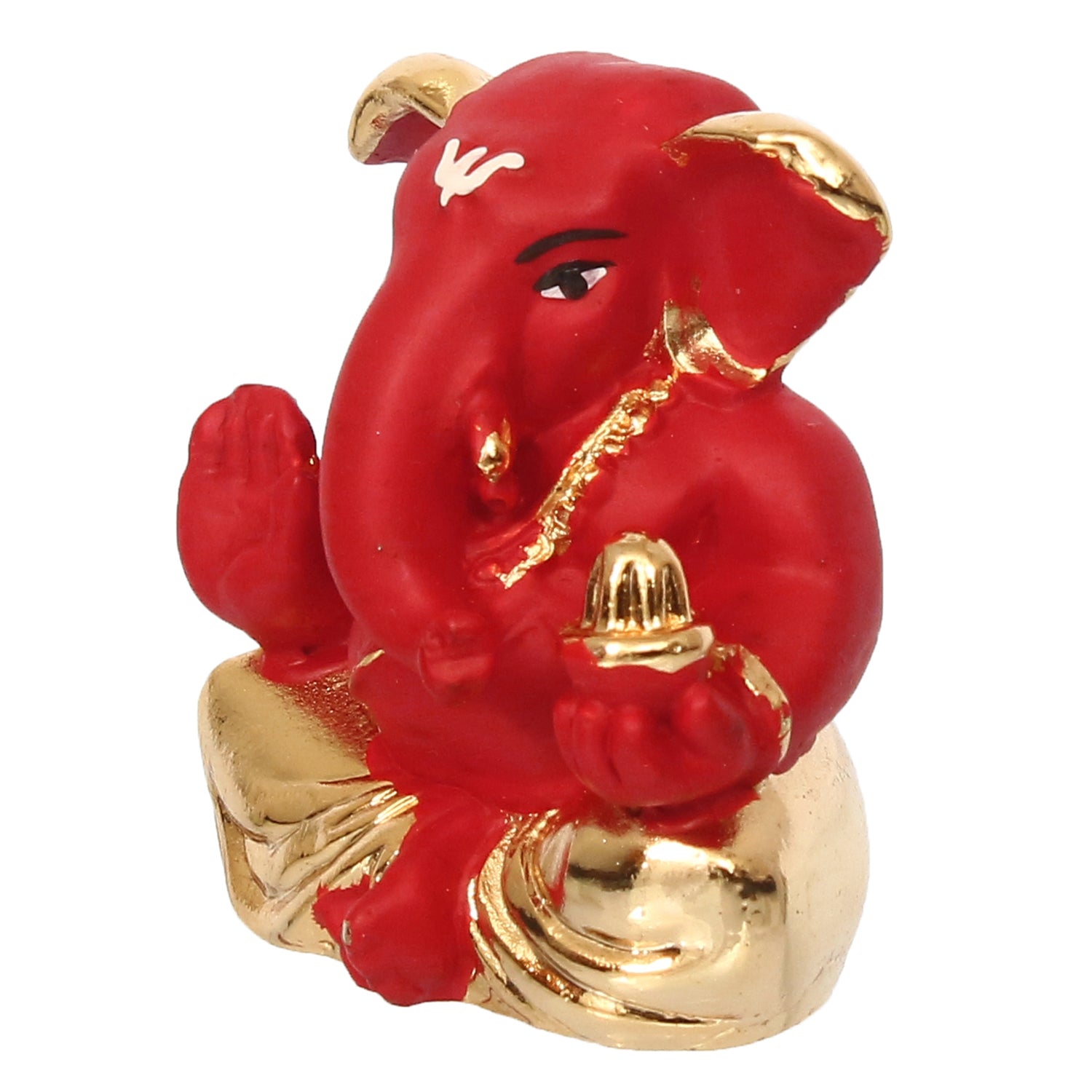 Gold Plated Red Polyresin Appu Ganesha Idol for Home, Temple, Office and Car Dashboard 5
