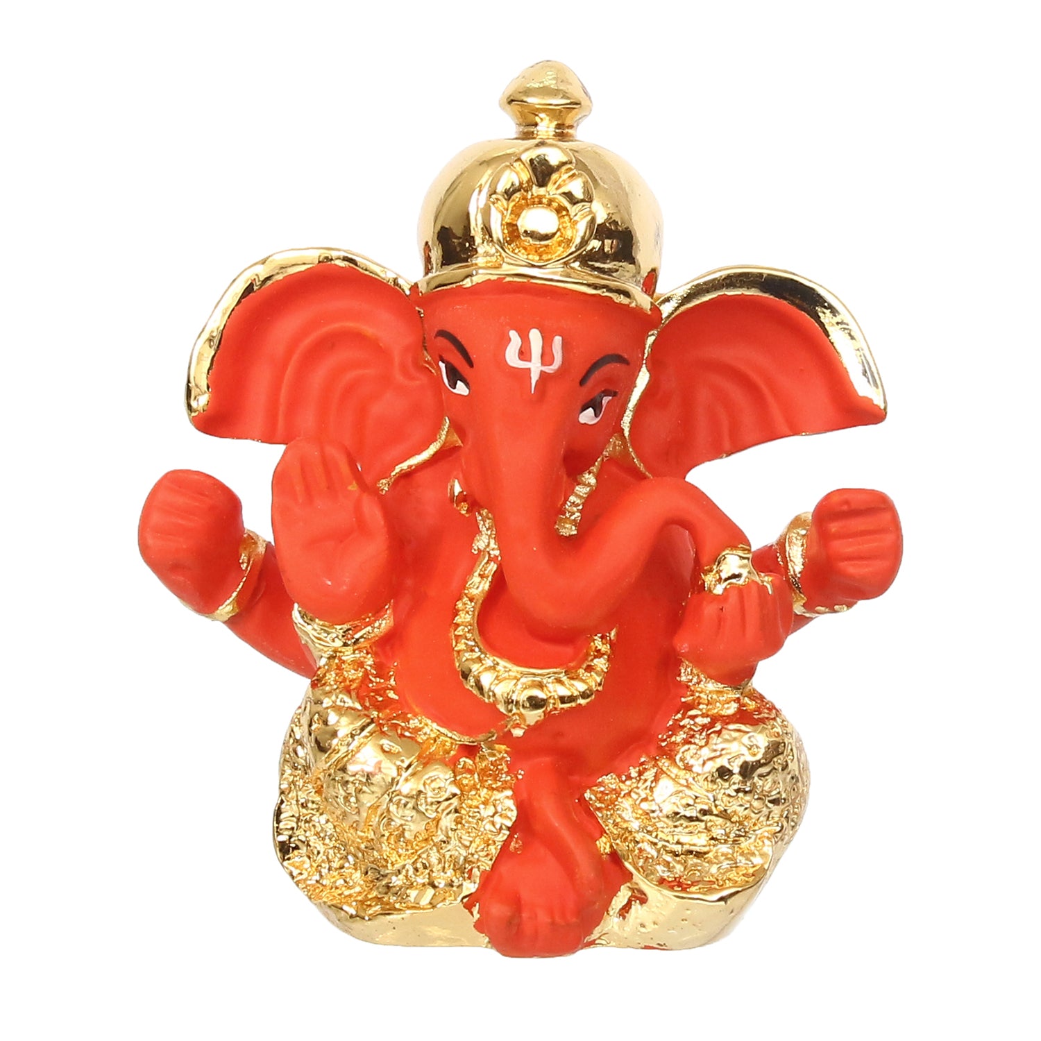Gold Plated Orange Polyresin Ganesha Idol for Home, Temple, Office and Car Dashboard 2