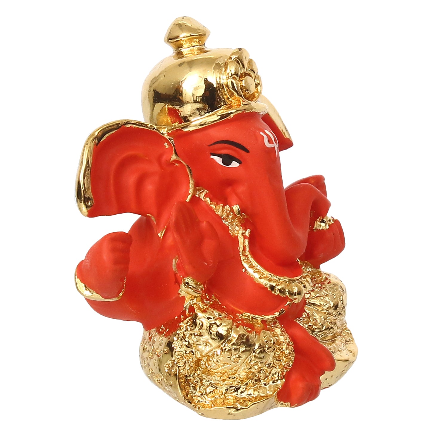 Gold Plated Orange Polyresin Ganesha Idol for Home, Temple, Office and Car Dashboard 4