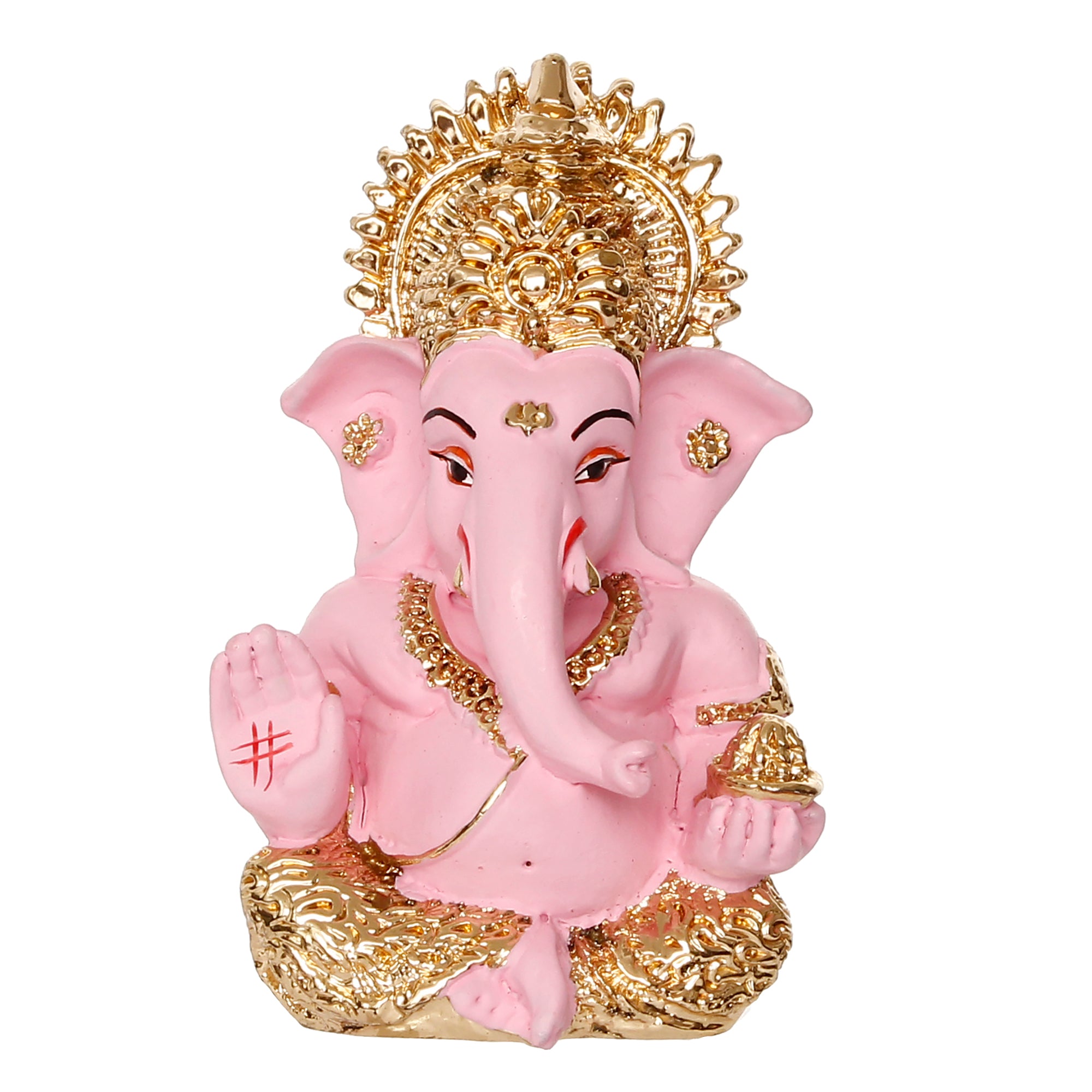 Gold Plated Pink Siddhivinayak Ganesha Idol For Home/Temple/Office/Car Dashboard 3