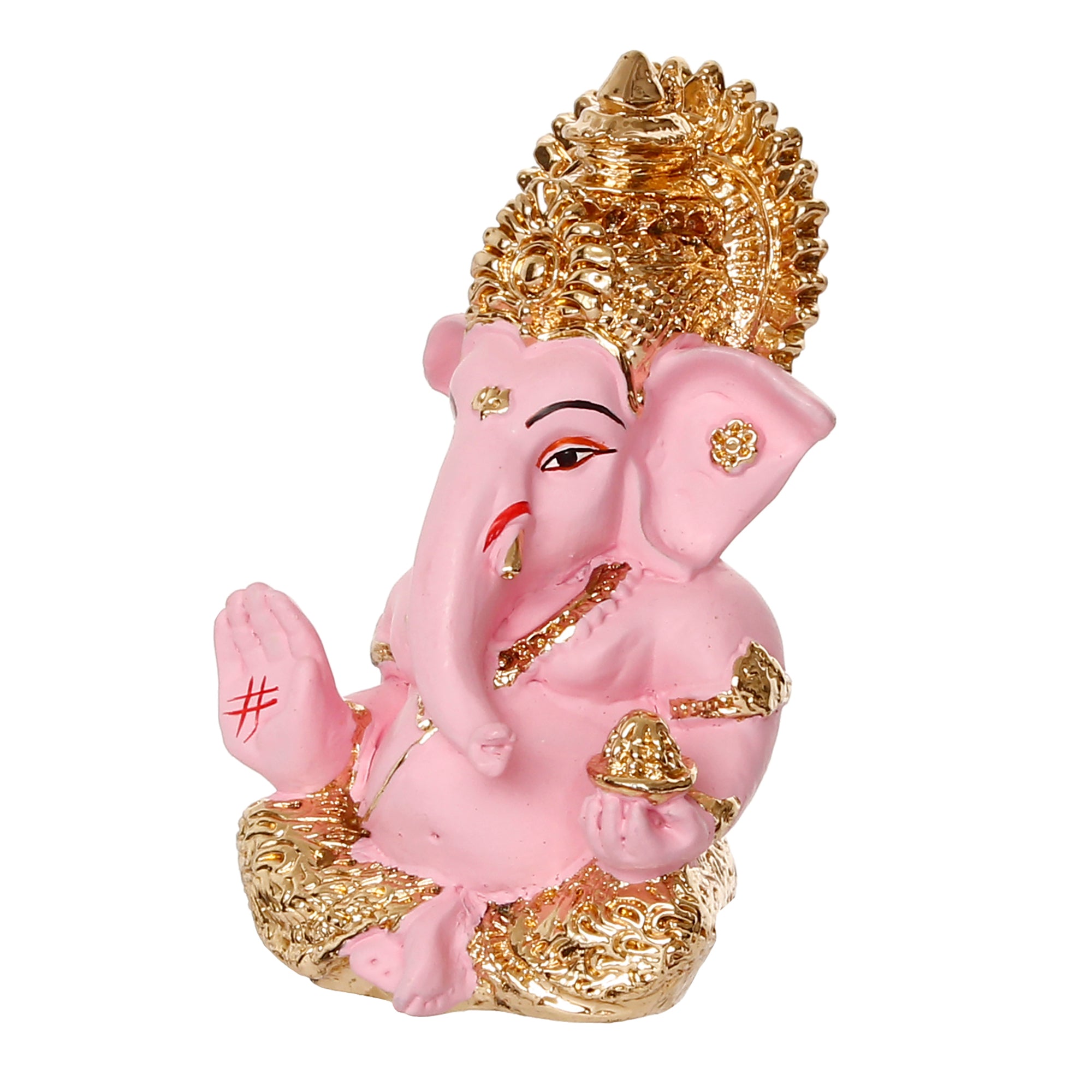 Gold Plated Pink Siddhivinayak Ganesha Idol For Home/Temple/Office/Car Dashboard 5