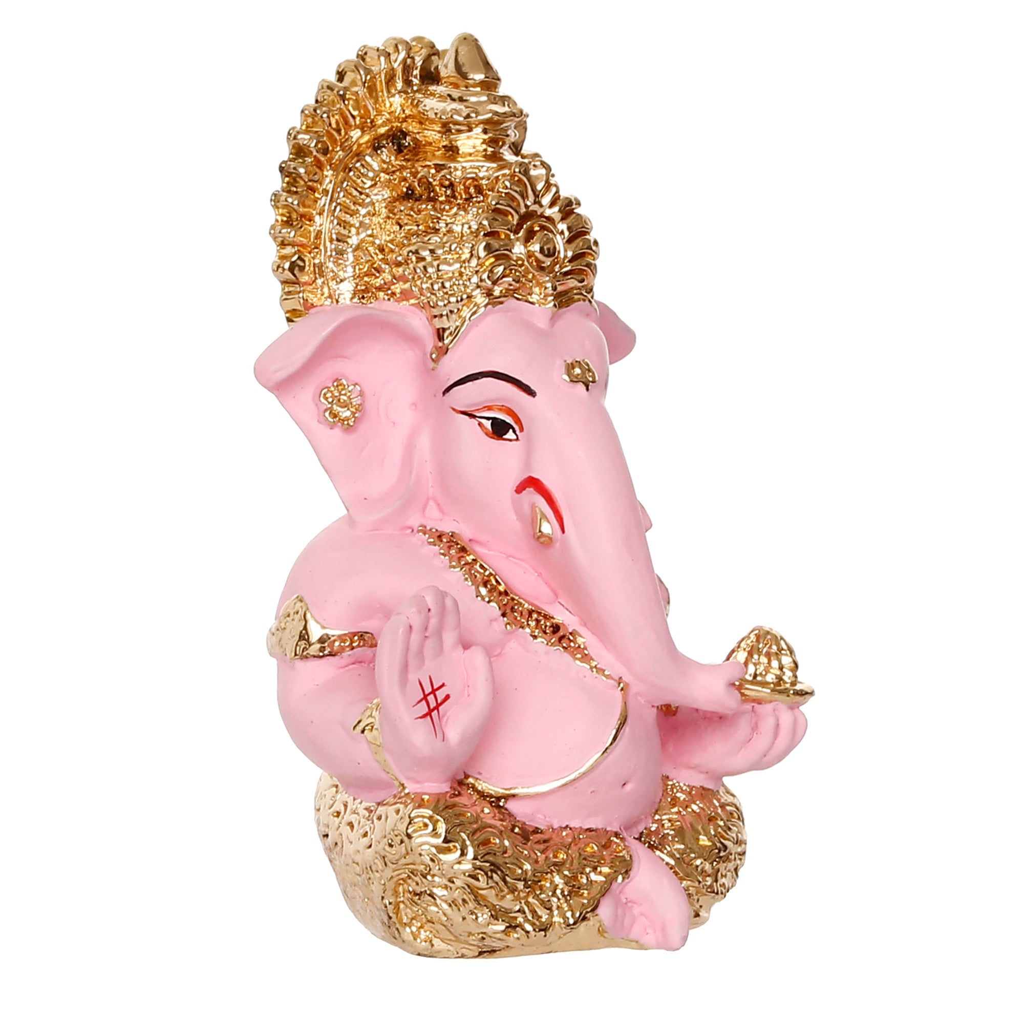 Gold Plated Pink Siddhivinayak Ganesha Idol For Home/Temple/Office/Car Dashboard 6