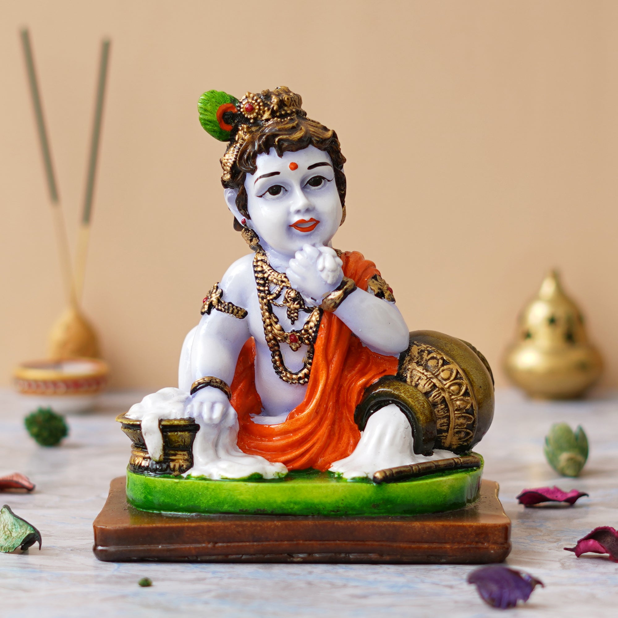 eCraftIndia Polyresin Handcrafted Little Krishna Idol Eating Makhan Decorative Showpiece