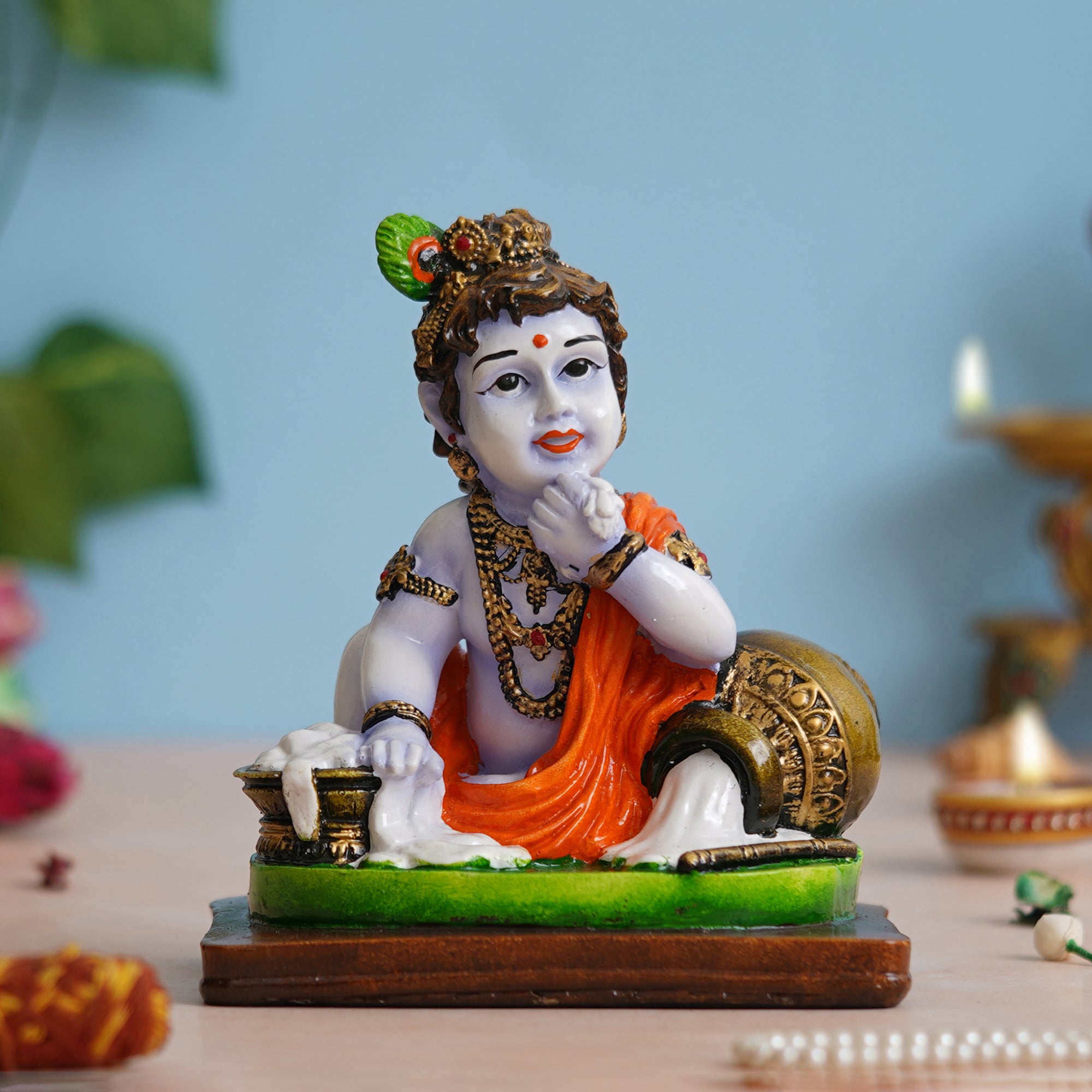 eCraftIndia Polyresin Handcrafted Little Krishna Idol Eating Makhan Decorative Showpiece 1