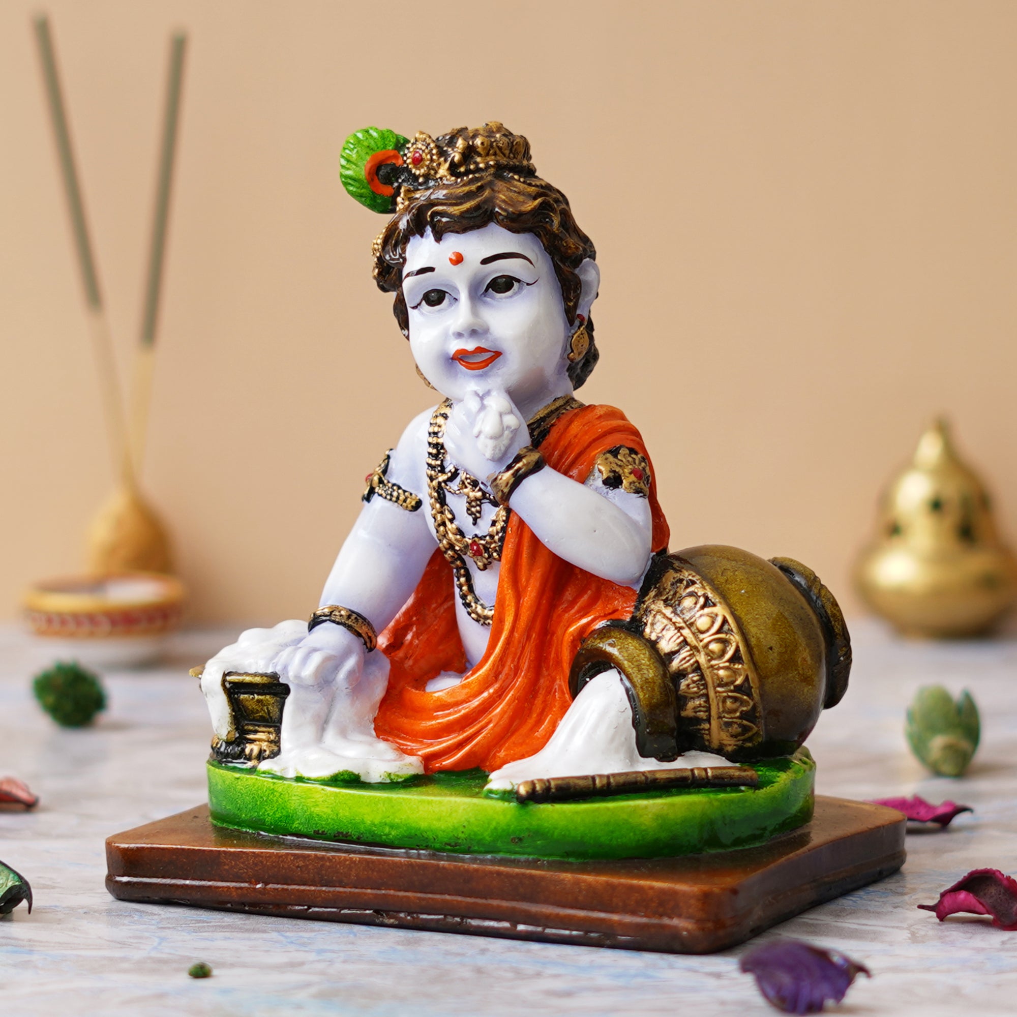 eCraftIndia Polyresin Handcrafted Little Krishna Idol Eating Makhan Decorative Showpiece 4