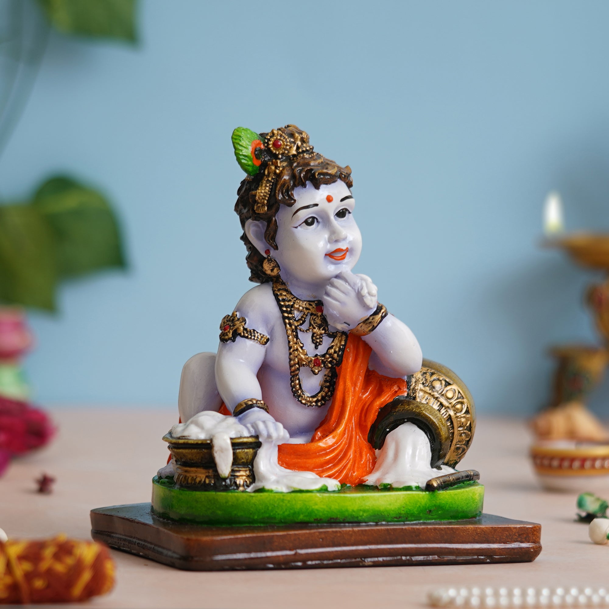 eCraftIndia Polyresin Handcrafted Little Krishna Idol Eating Makhan Decorative Showpiece 5