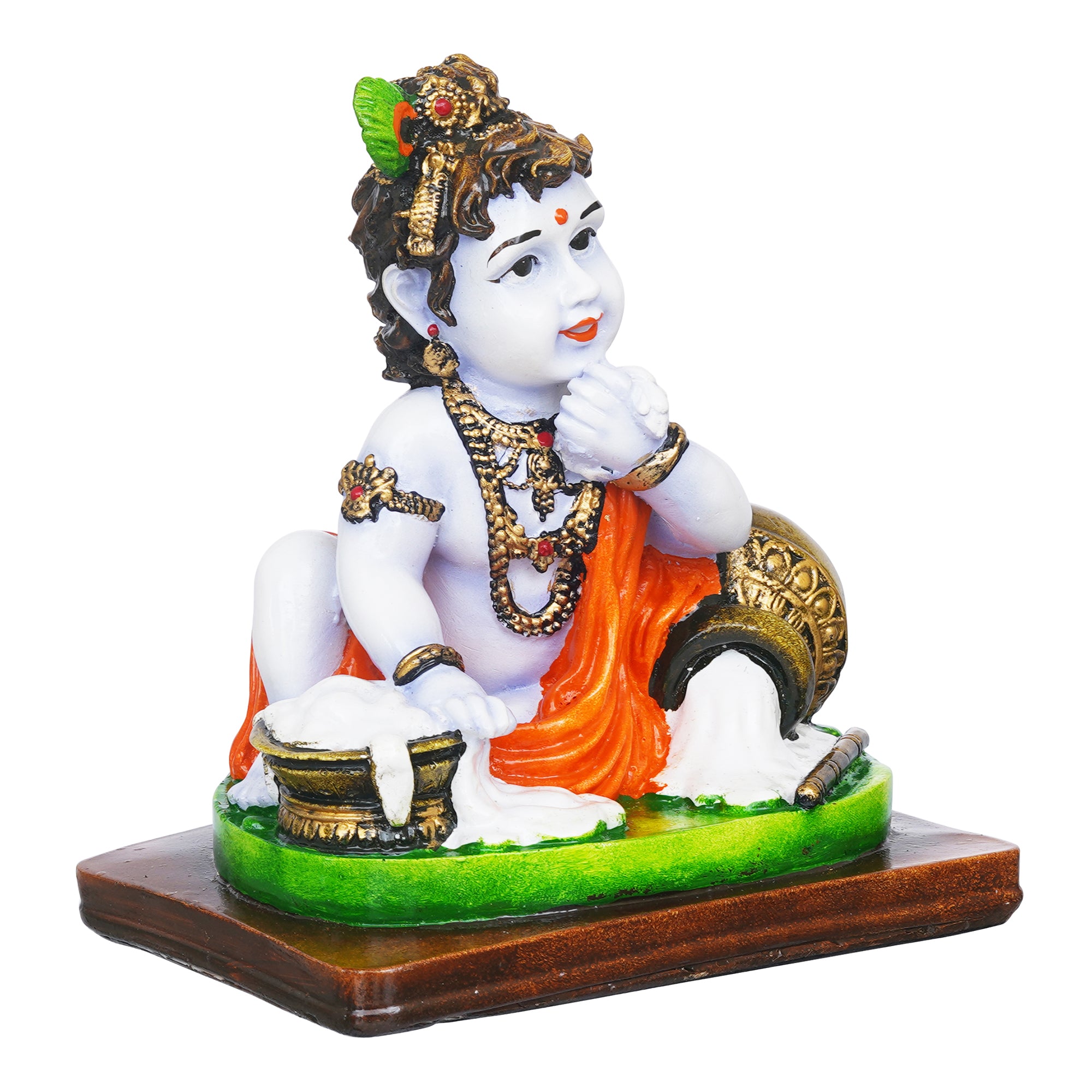 eCraftIndia Polyresin Handcrafted Little Krishna Idol Eating Makhan Decorative Showpiece 6