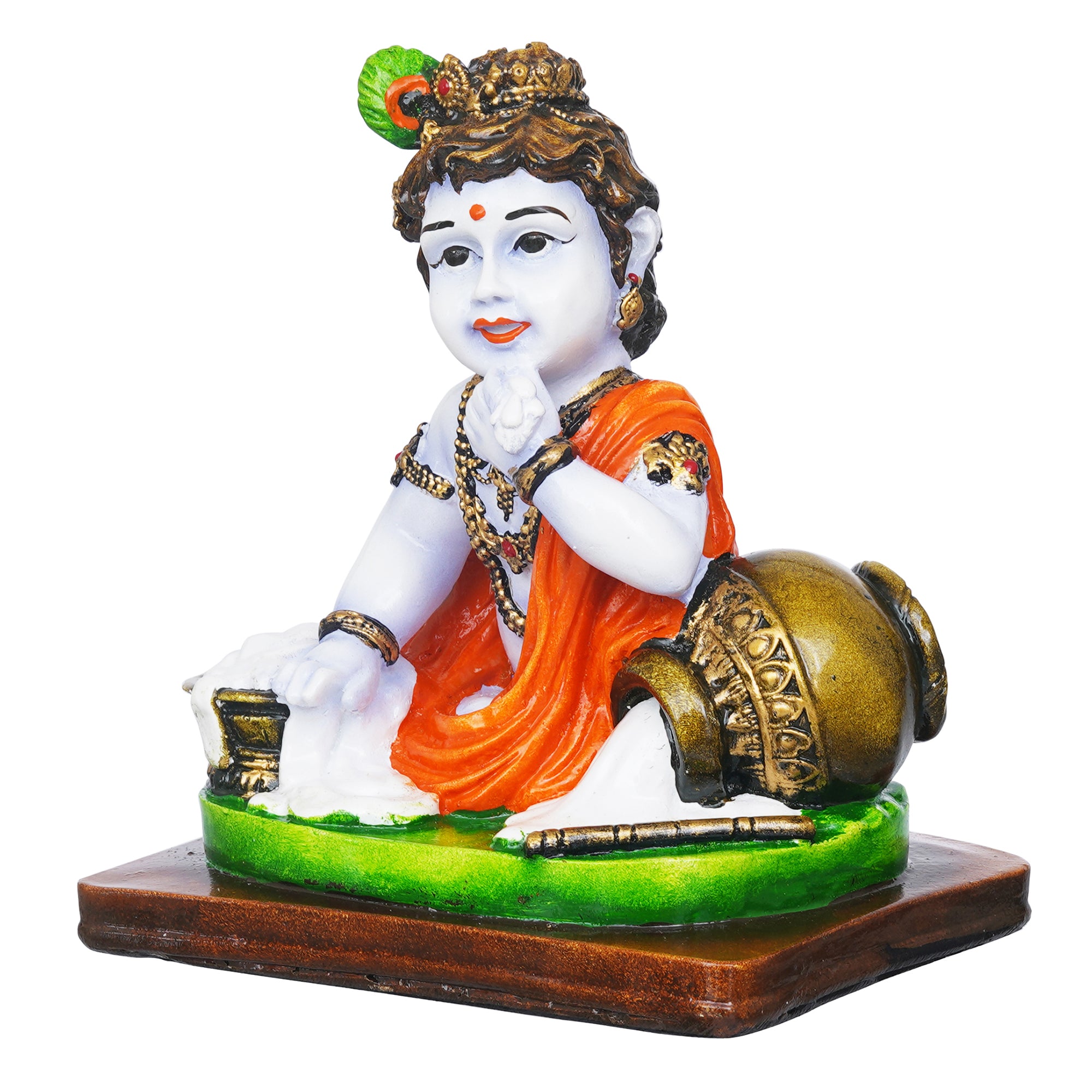 eCraftIndia Polyresin Handcrafted Little Krishna Idol Eating Makhan Decorative Showpiece 7