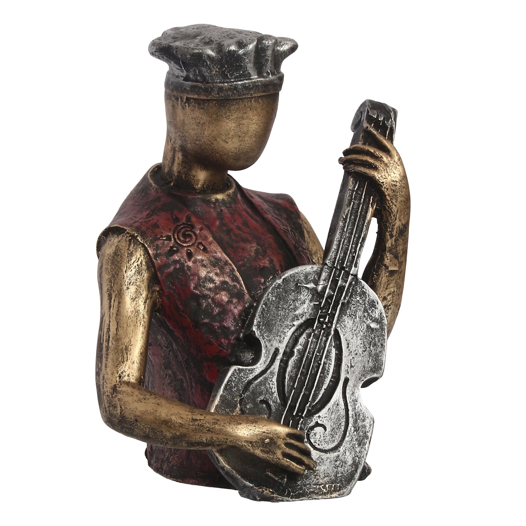 Man Figurine with Hat playing Guitar Musical Instrument (Brown, Silver and Golden) 1