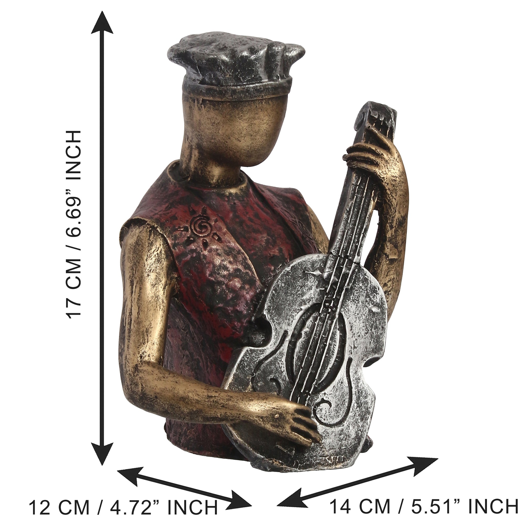 Man Figurine with Hat playing Guitar Musical Instrument (Brown, Silver and Golden) 2