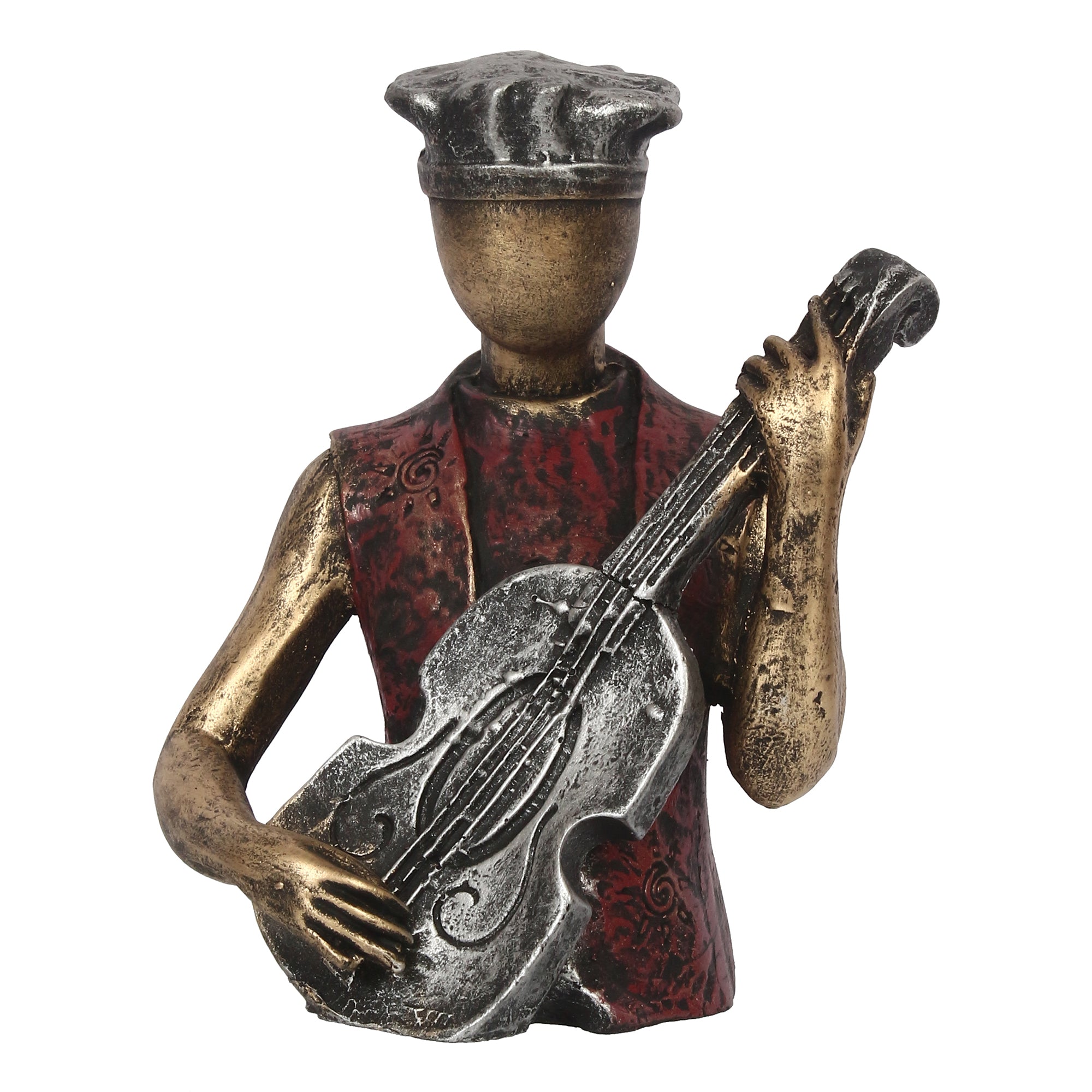Man Figurine with Hat playing Guitar Musical Instrument (Brown, Silver and Golden) 3