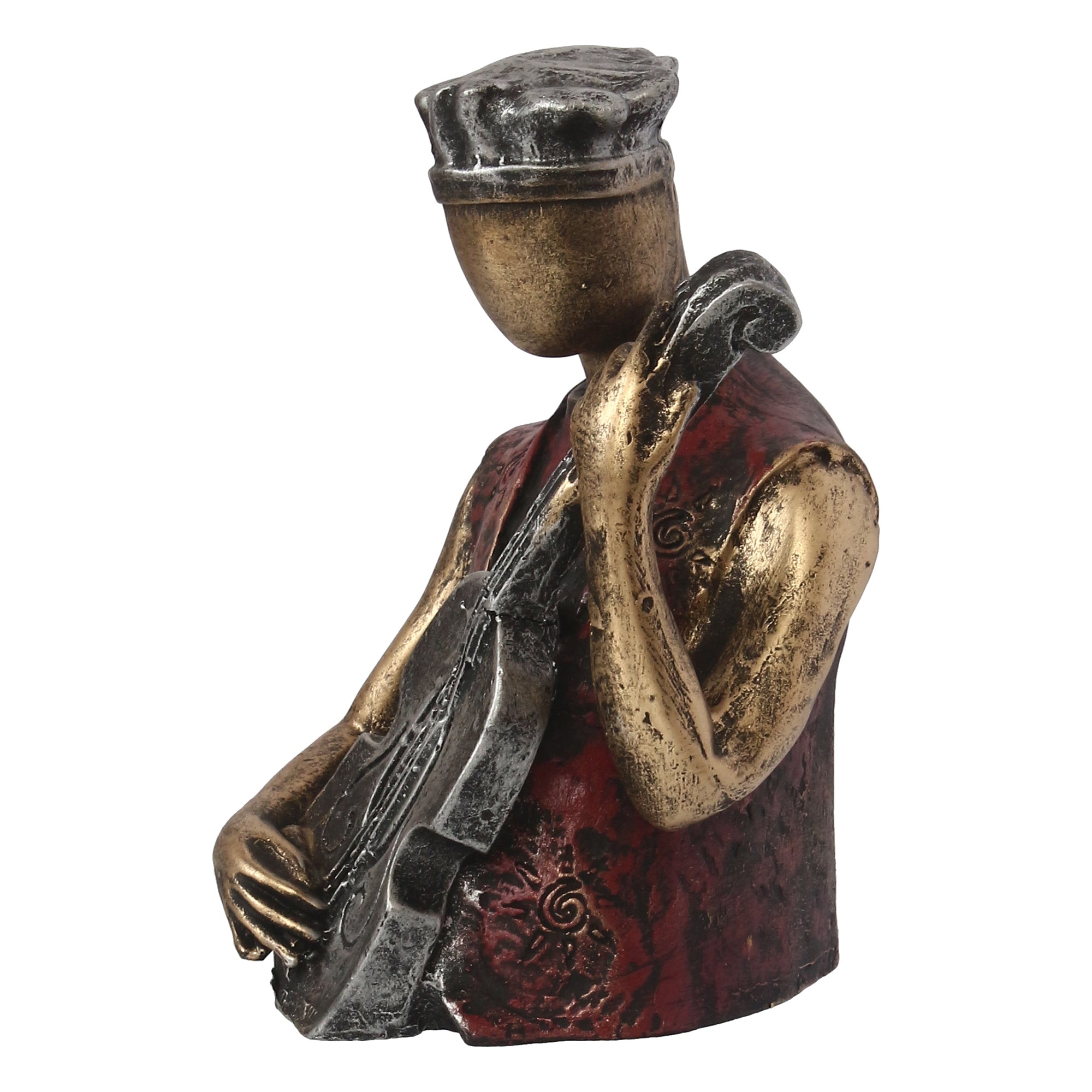 Man Figurine with Hat playing Guitar Musical Instrument (Brown, Silver and Golden) 4