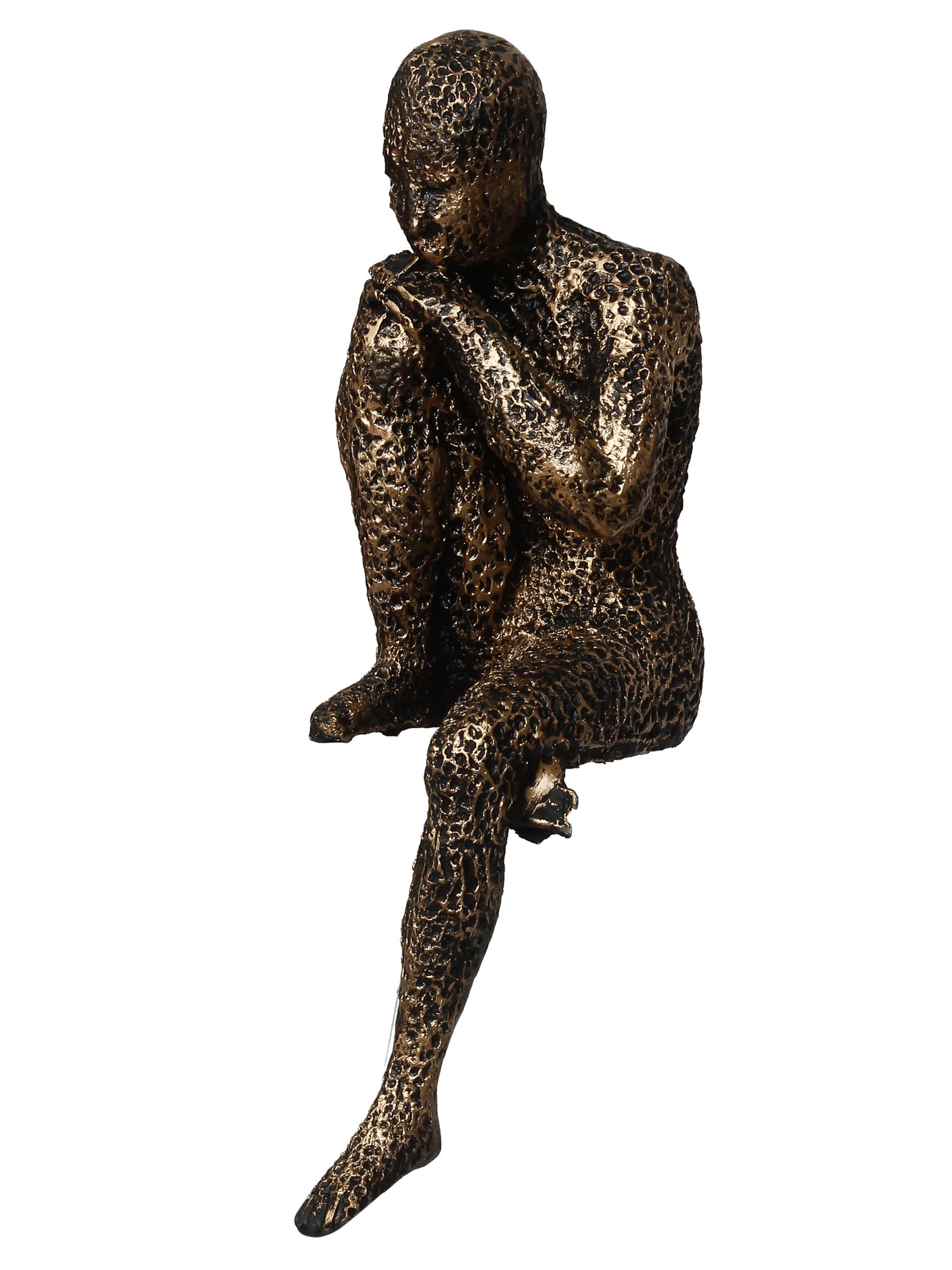 Brown Polyresin Man Sitting In Thinking Position Decorative Figurine 2