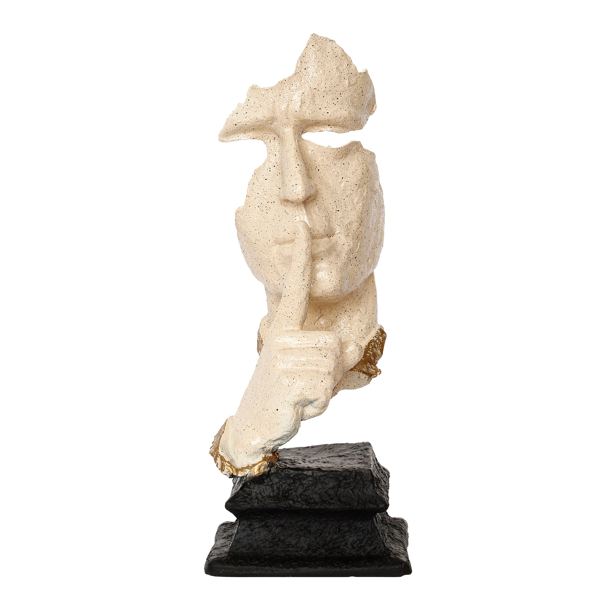 White Polyresin Antique Finish man with finger on lips Handcrafted Decorative Showpiece 2