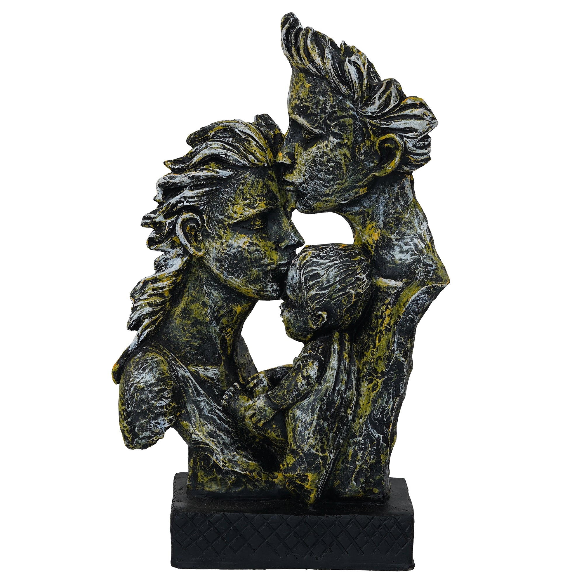 Silver Polyresin Man Kissing Woman Kissing a Child Figurine 2