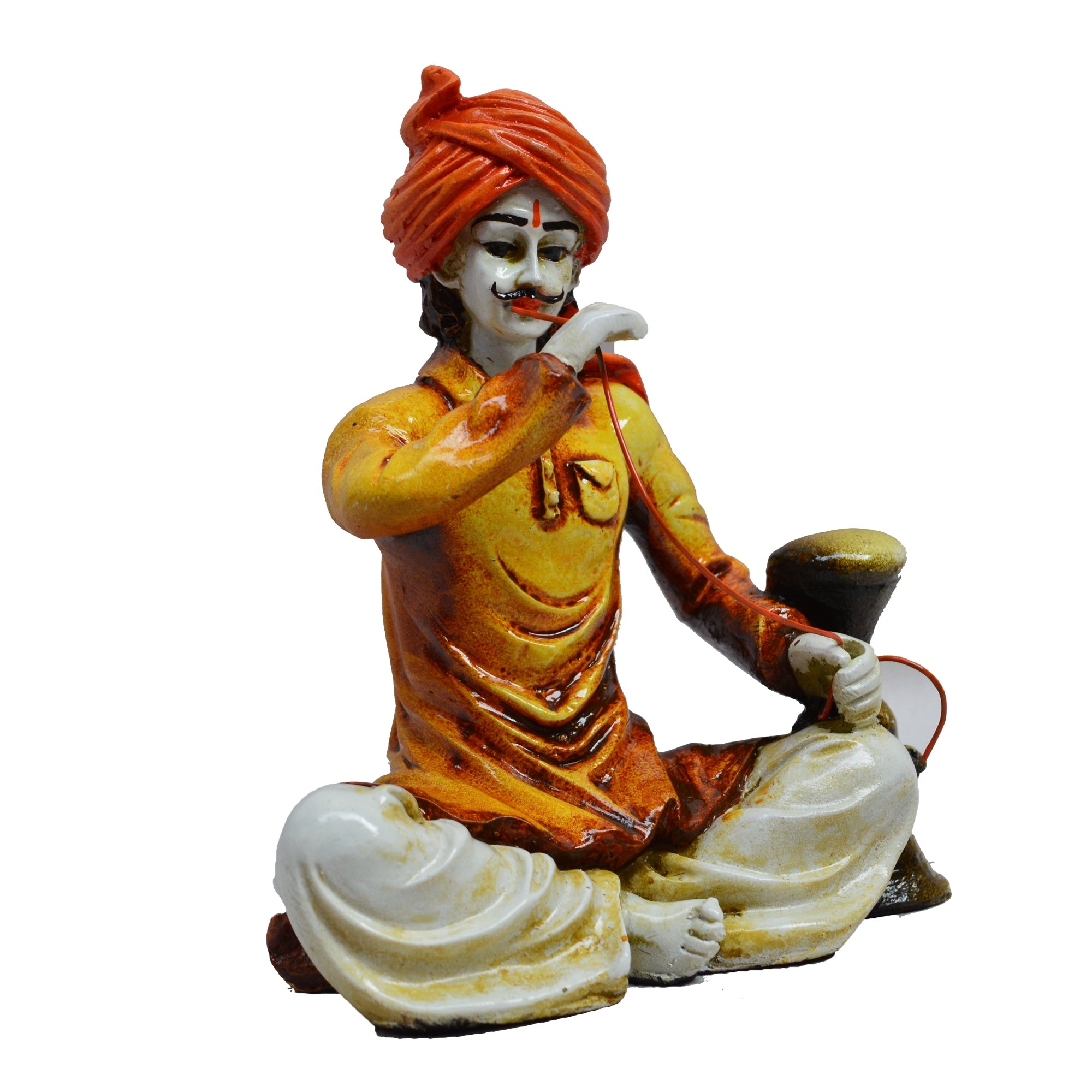 Polyresin Rajasthani Man Using Hookah Handcrafted Decorative Showpiece (Yellow, Orange and Brown) 1