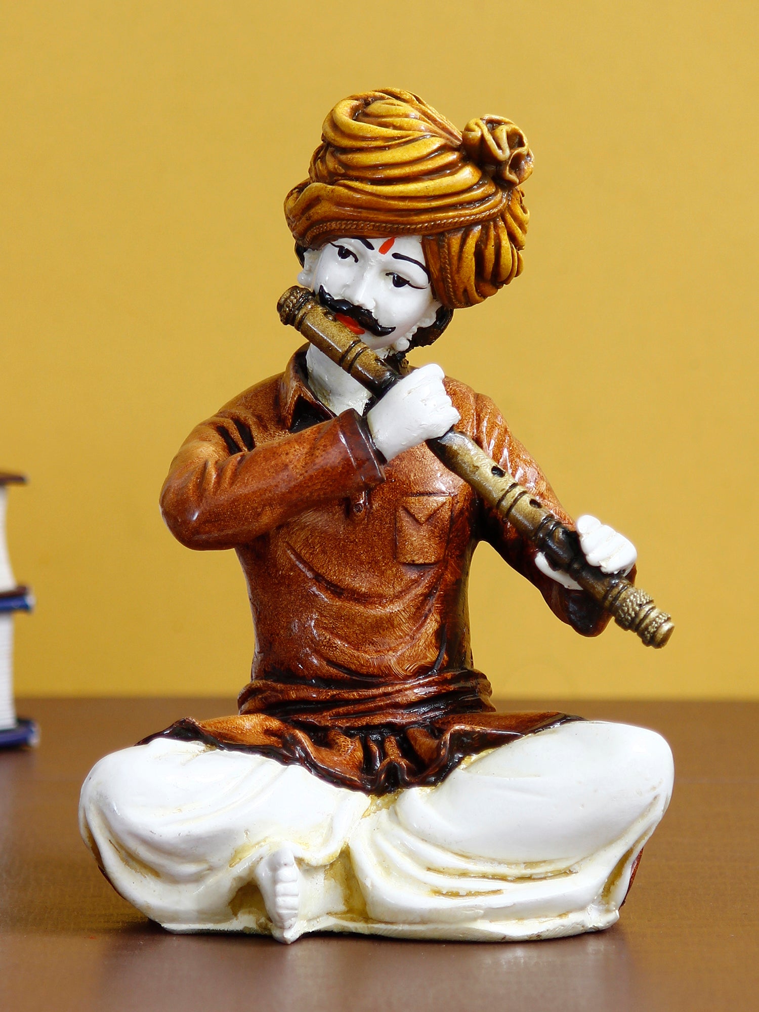 Polyresin Rajasthani Musician Men Statue Playing Flute Human Figurines Home Decor Showpiece