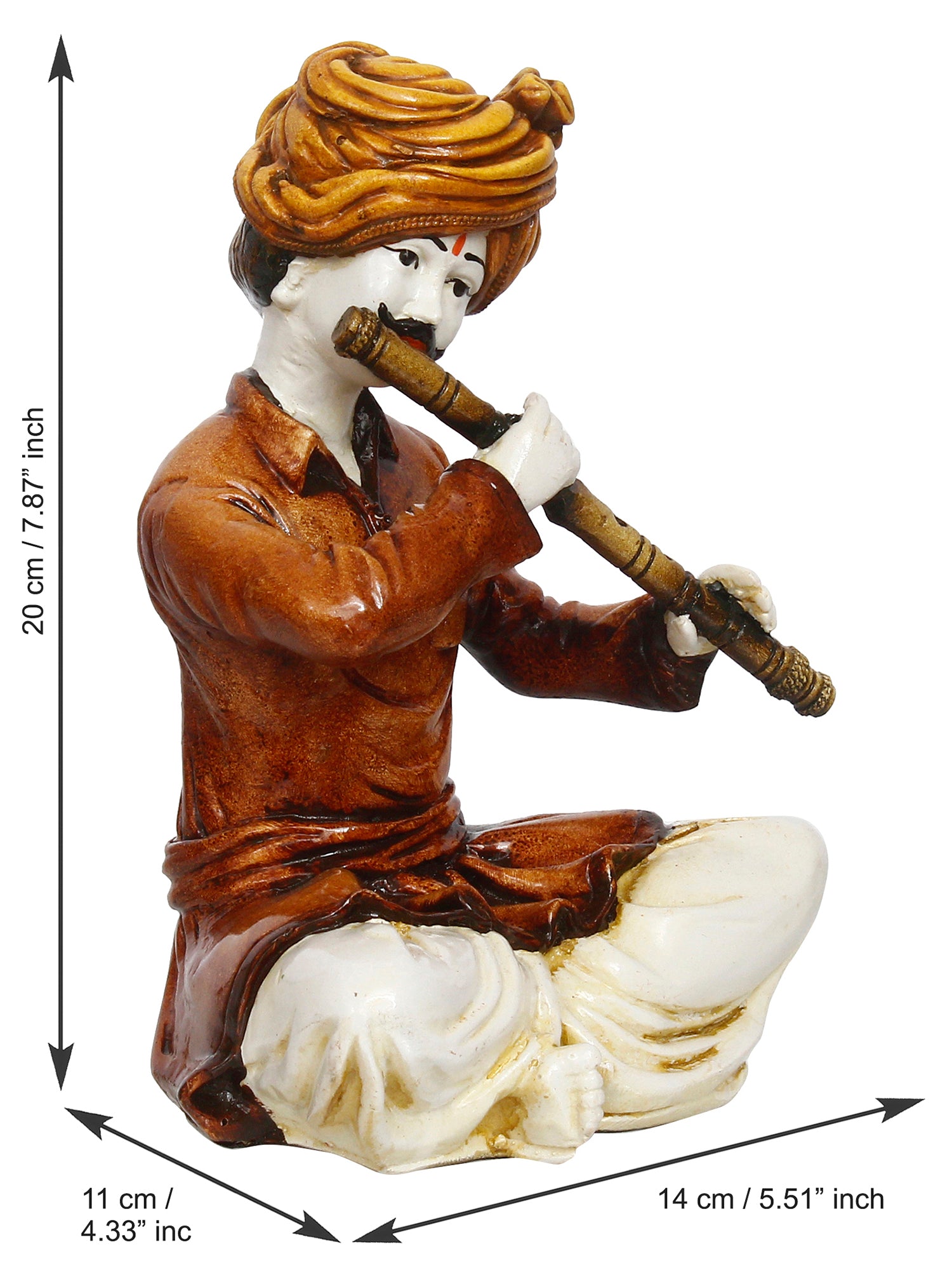 Polyresin Rajasthani Musician Men Statue Playing Flute Human Figurines Home Decor Showpiece 3