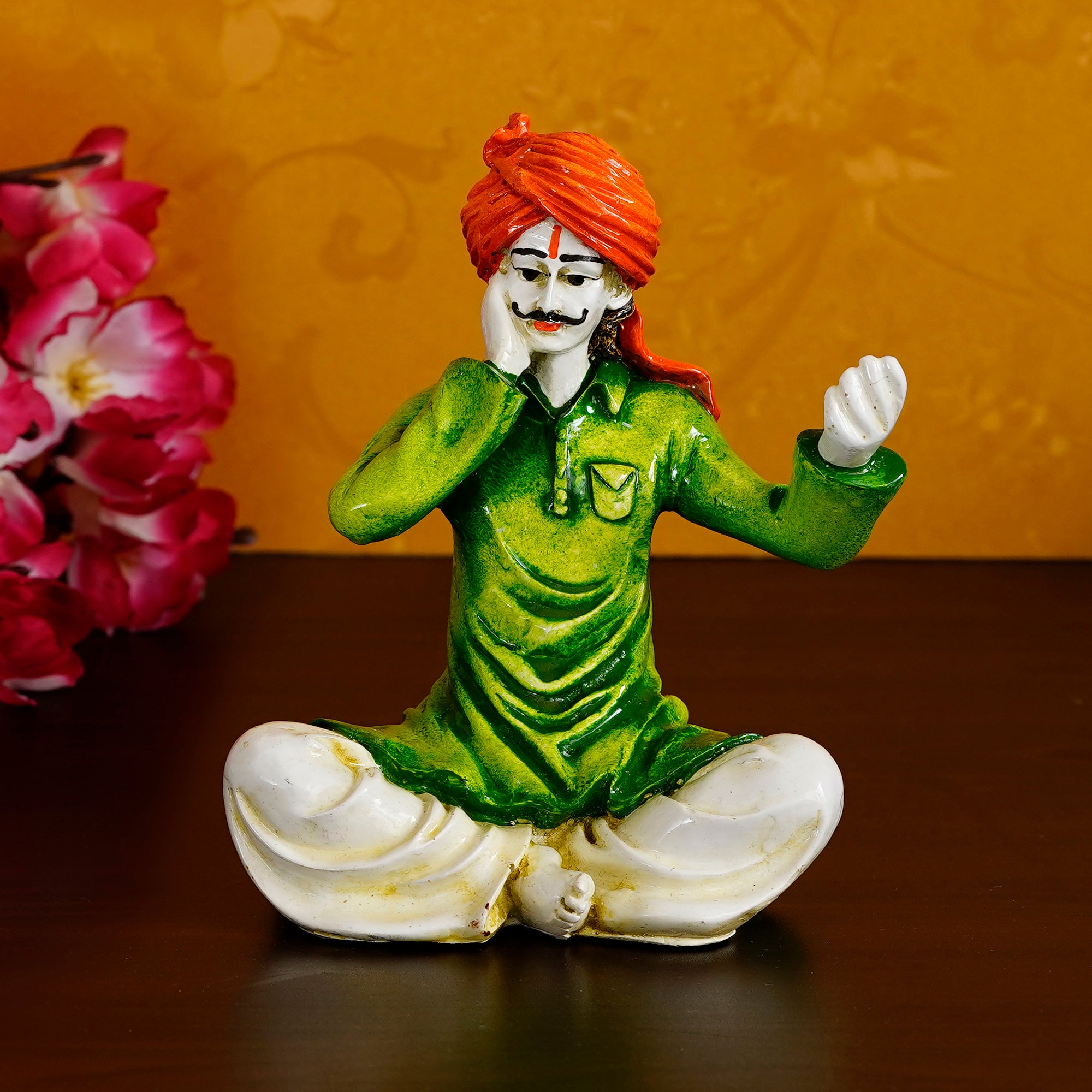 Polyresin Singing Rajasthani Man Statue Handcrafted Human Figurine Decorative Showpiece