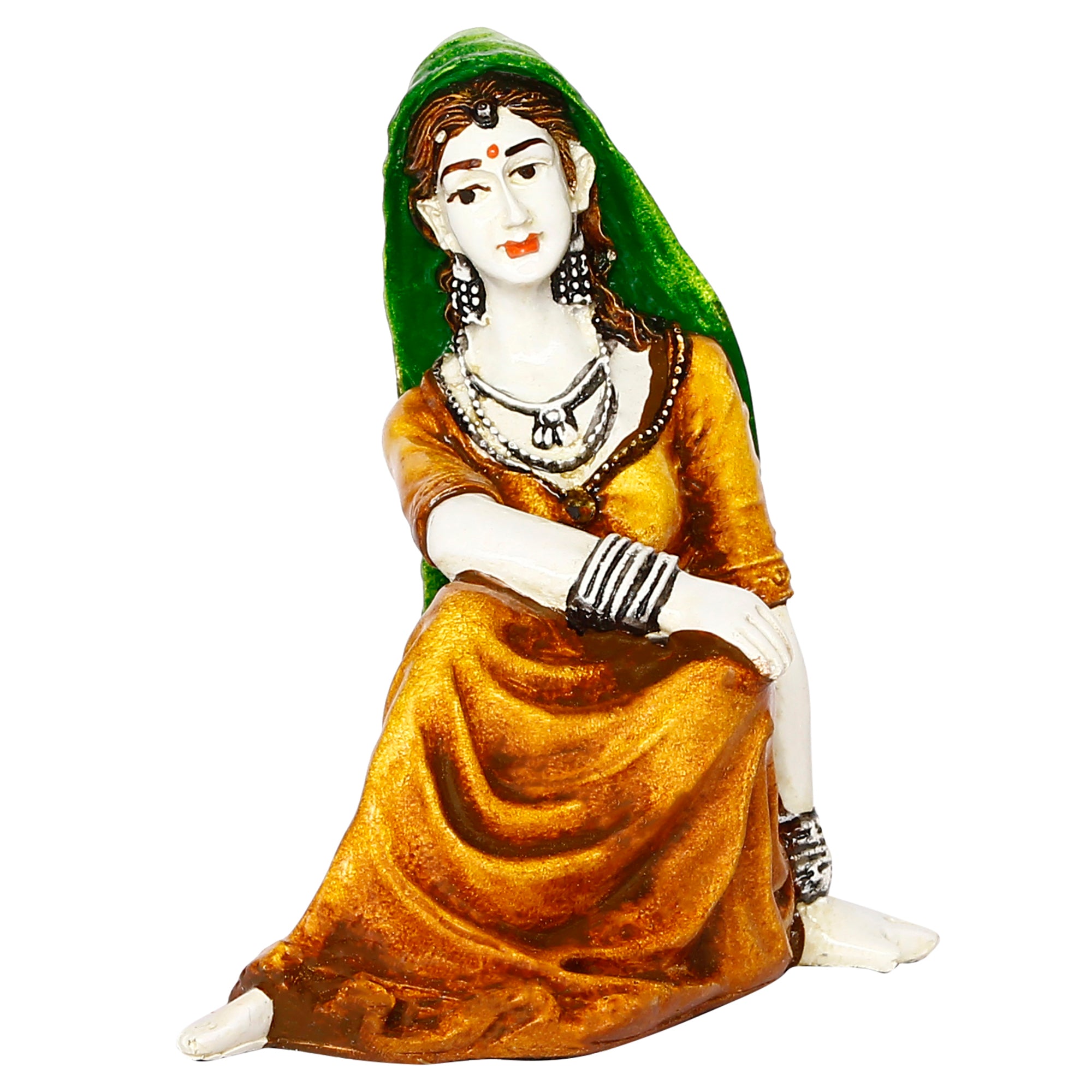 Polyresin Resting Rajasthani Women Statue Handcrafted Human Figurine Decorative Showpiece 2
