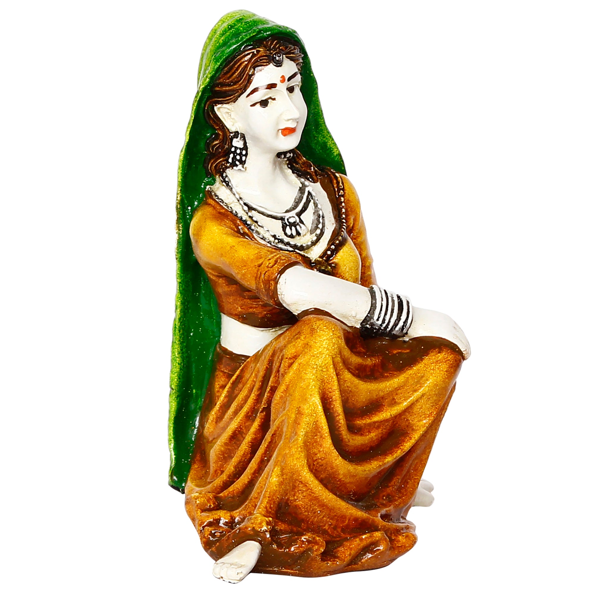 Polyresin Resting Rajasthani Women Statue Handcrafted Human Figurine Decorative Showpiece 4