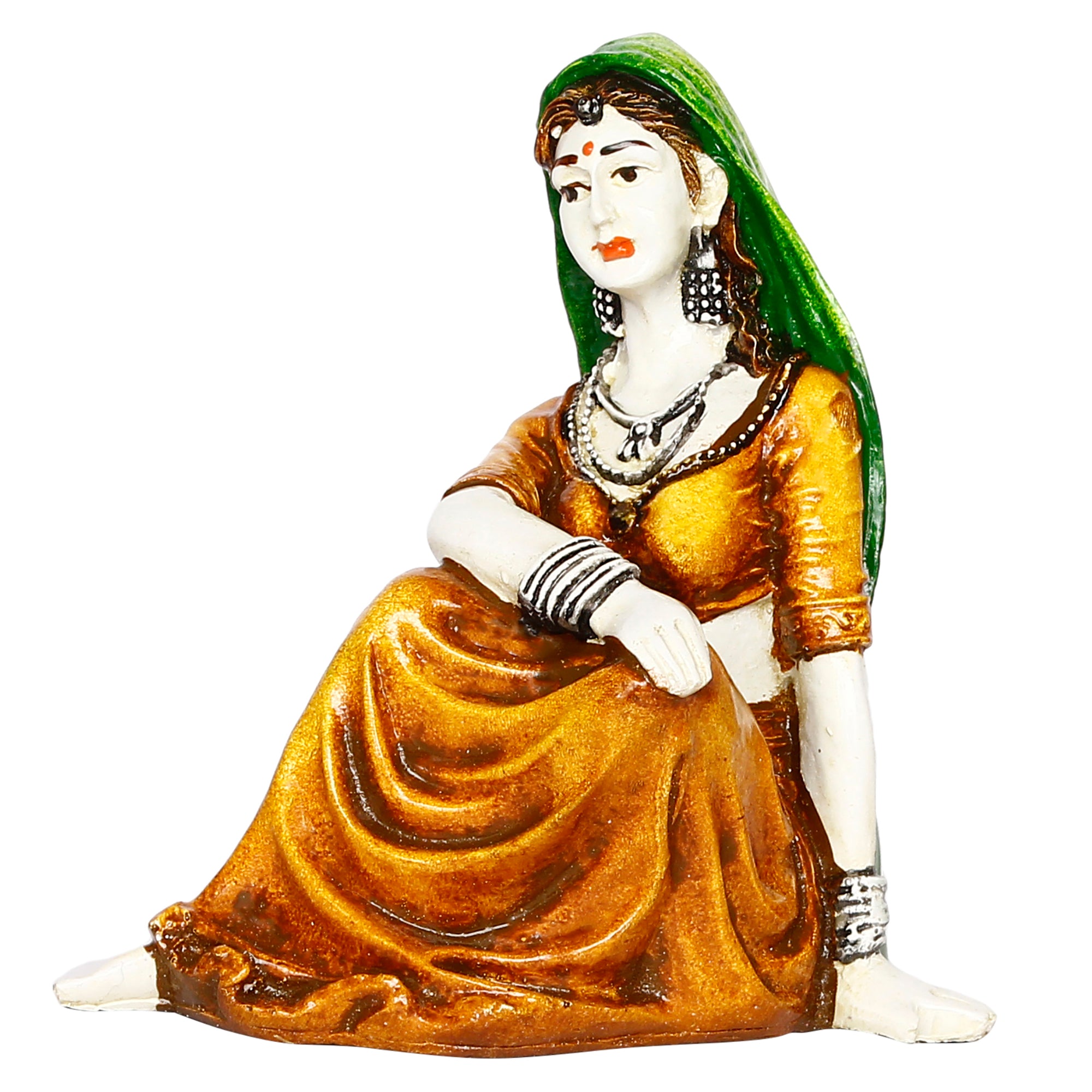 Polyresin Resting Rajasthani Women Statue Handcrafted Human Figurine Decorative Showpiece 5