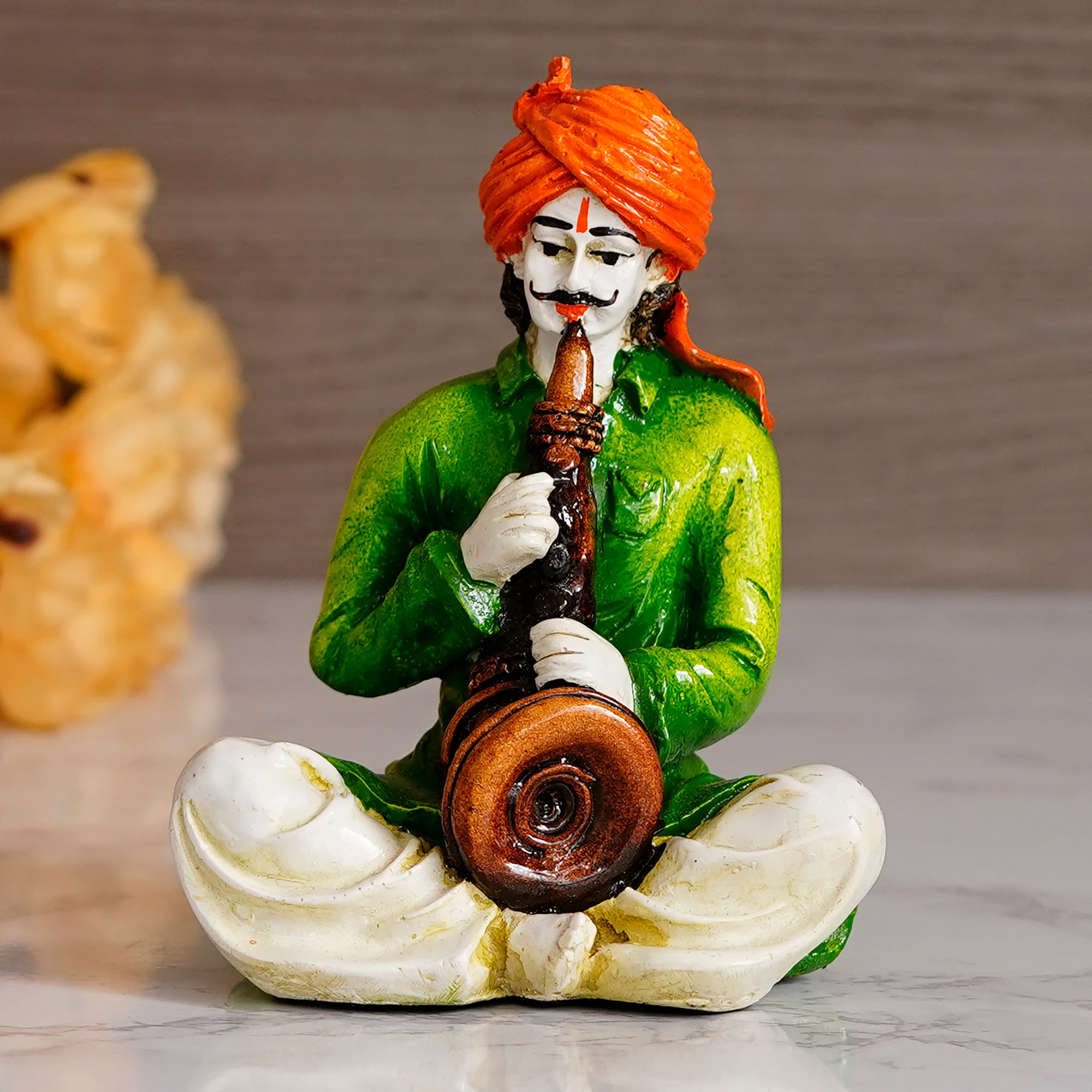 Polyresin Rajasthani Musician Men Statue Playing Musical Instrument Human Figurines Home Decor Showpiece 1