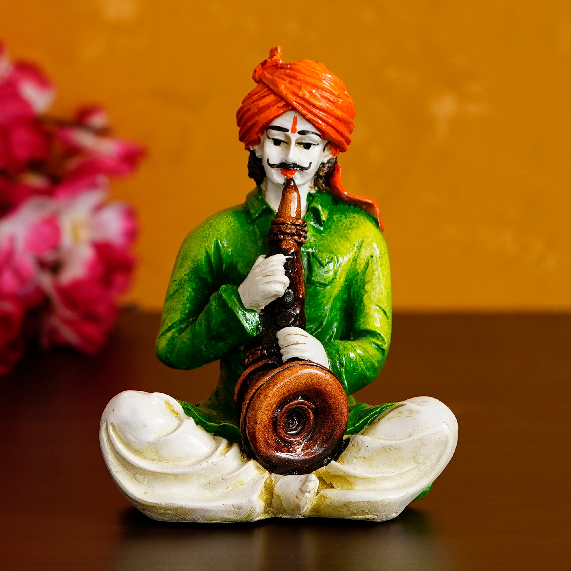 Polyresin Rajasthani Musician Men Statue Playing Musical Instrument Human Figurines Home Decor Showpiece