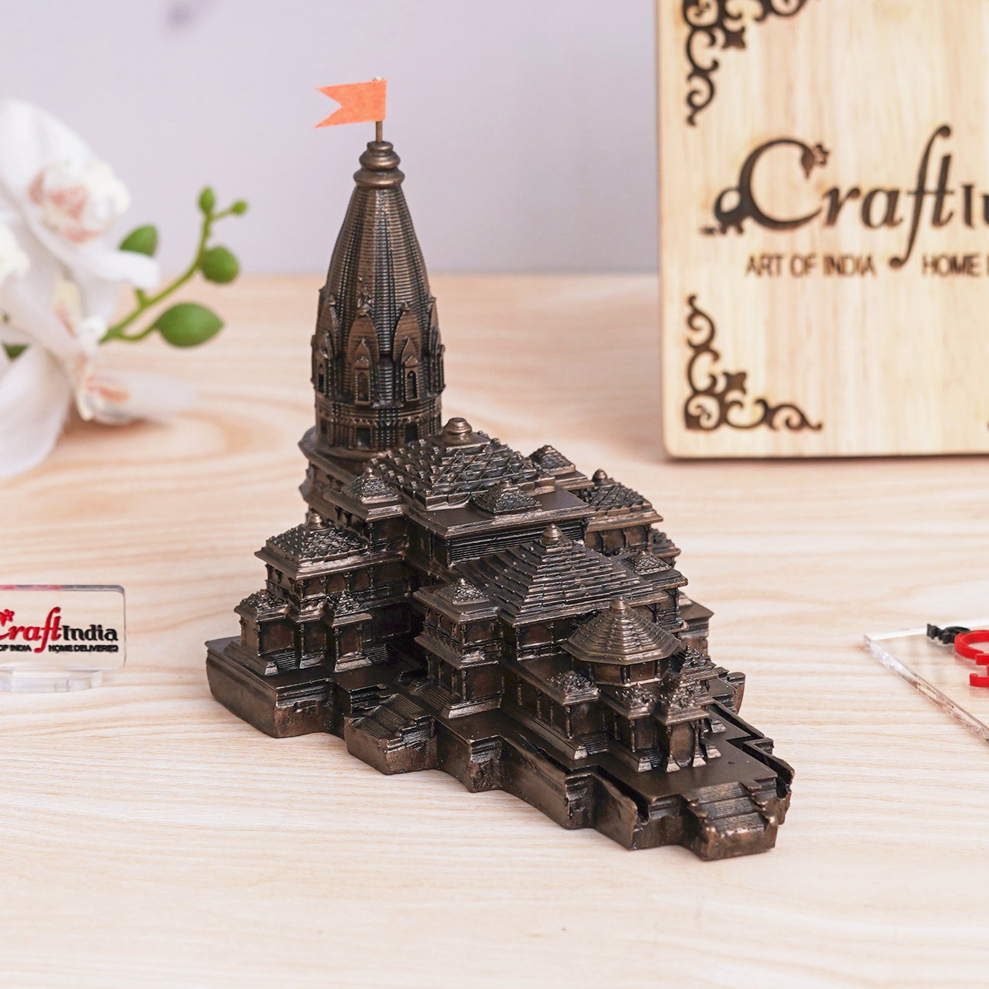 eCraftIndia Ram Mandir Ayodhya Model Authentic Design Temple - Perfect for Home Decor, and Spiritual Gifting (Copper)